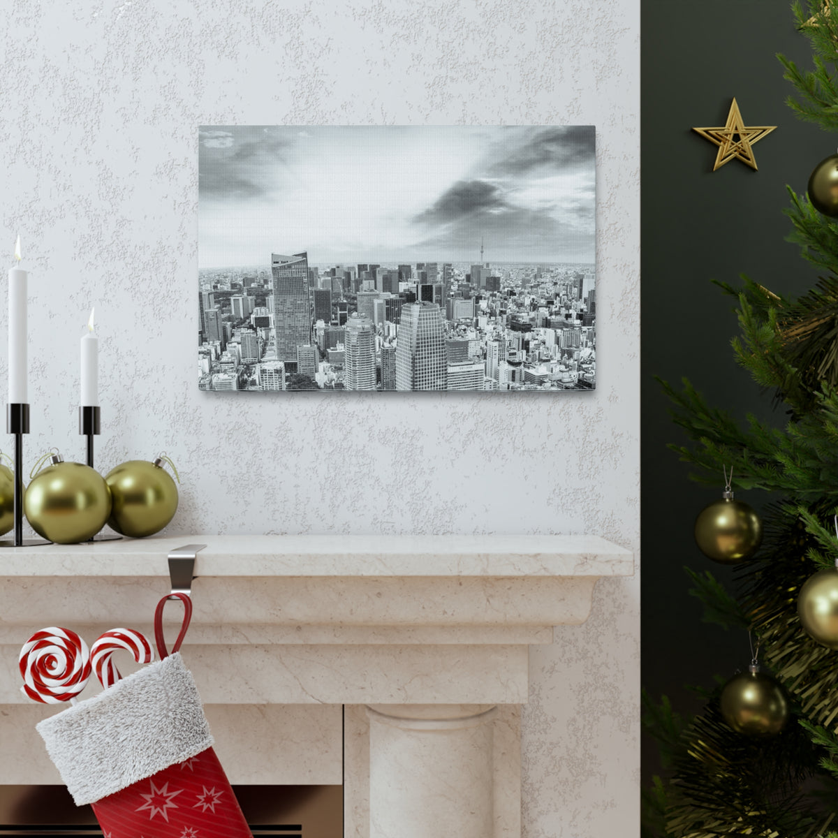 Tokyo Black And White Skyline Canvas Artwork High-Quality Breathtaking Stunning Cityscape for Home Decor Ready to Hang-Express Your Love Gifts