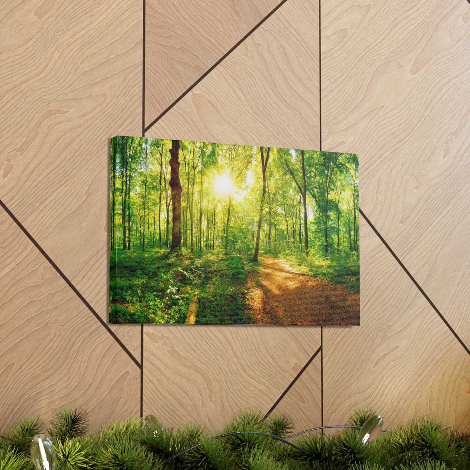 Green Forest Sunlight Nature Wilderness Photography Canvas Wall Art for Home Decor Ready-to-Hang-Express Your Love Gifts