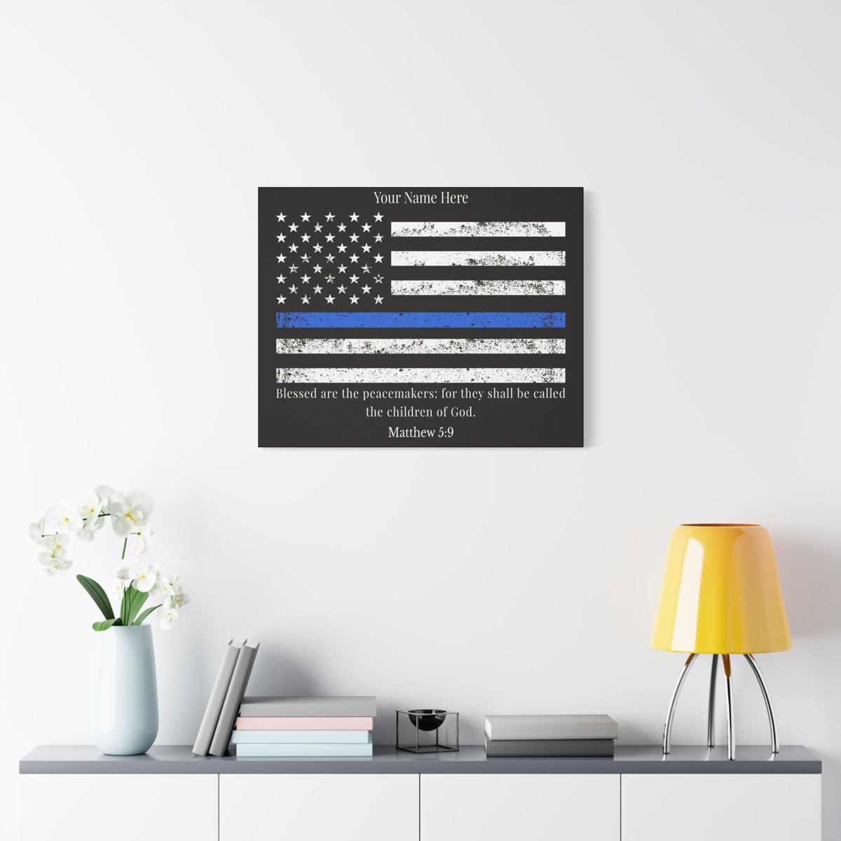 Scripture Walls Personalized Matthew 5:9 Police Officer Badge Bible Canvas Christian Wall Art Ready to Hang Unframed-Express Your Love Gifts