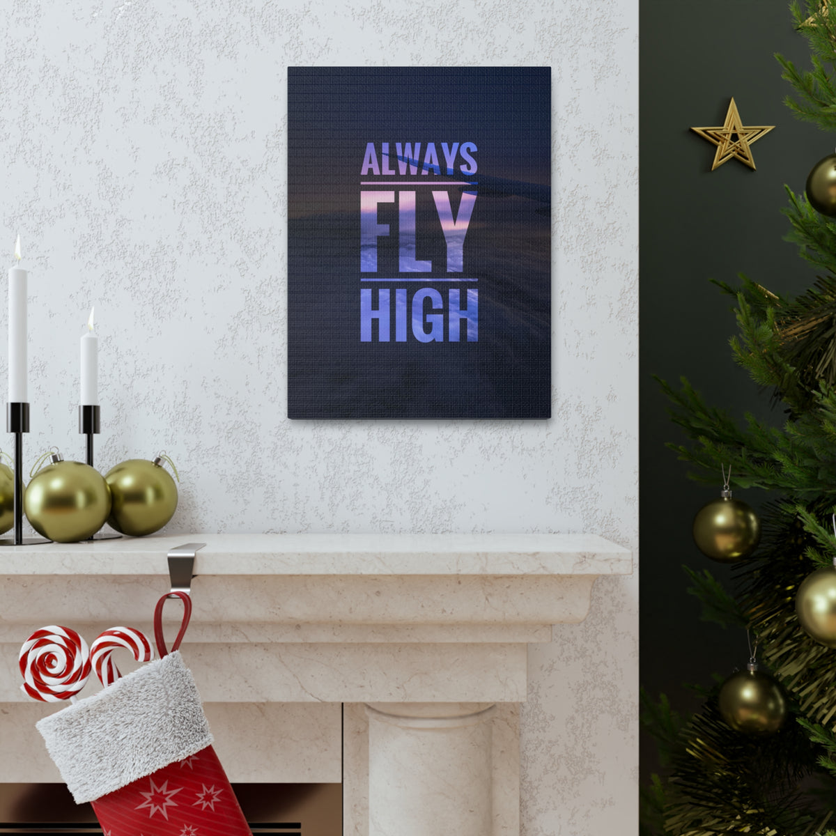 Inspirational Quote Canvas Always Fly High Motivational Print Ready to Hang Artwork-Express Your Love Gifts