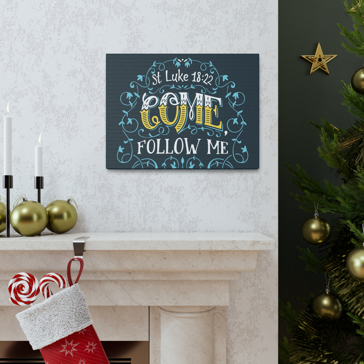 Scripture Canvas Come Follow Me Luke 18:22 Christian Wall Art Bible Verse Print Ready To Hang-Express Your Love Gifts