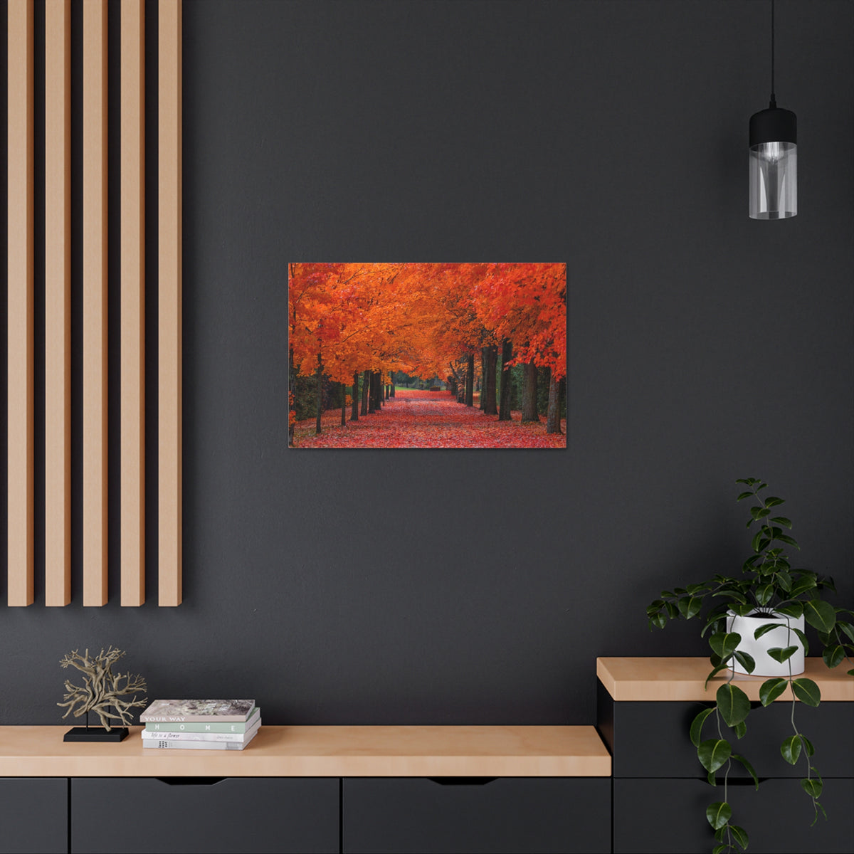 Autumn Forest Orange Leave Tree Trail Nature Wilderness Photography Canvas Wall Art for Home Decor Ready-to-Hang-Express Your Love Gifts