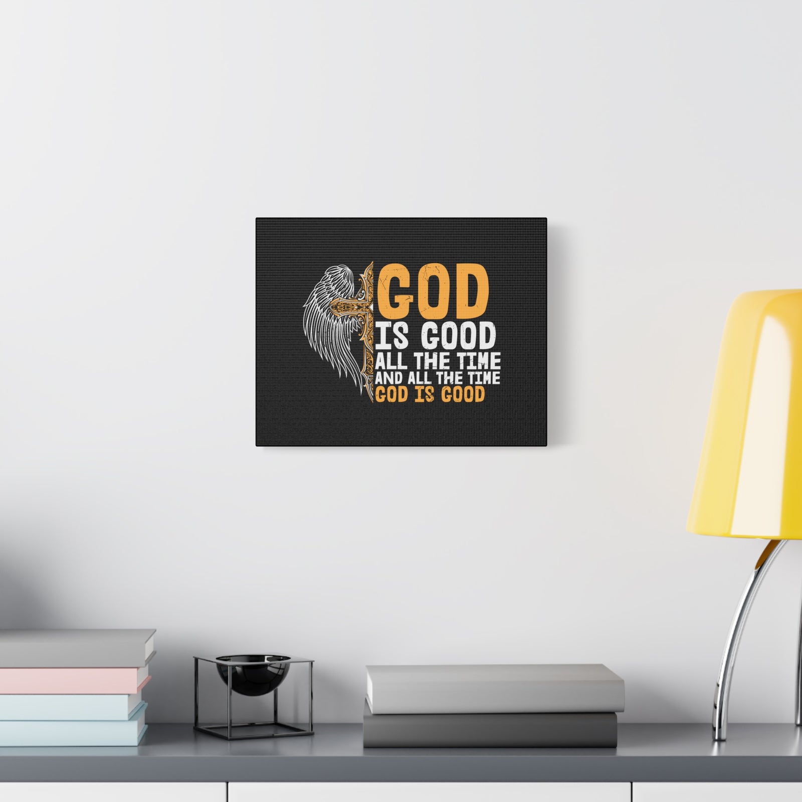 Scripture Canvas God Is Good Psalm 103:8 Yellow Christian Wall Art Bible Verse Print Ready to Hang-Express Your Love Gifts