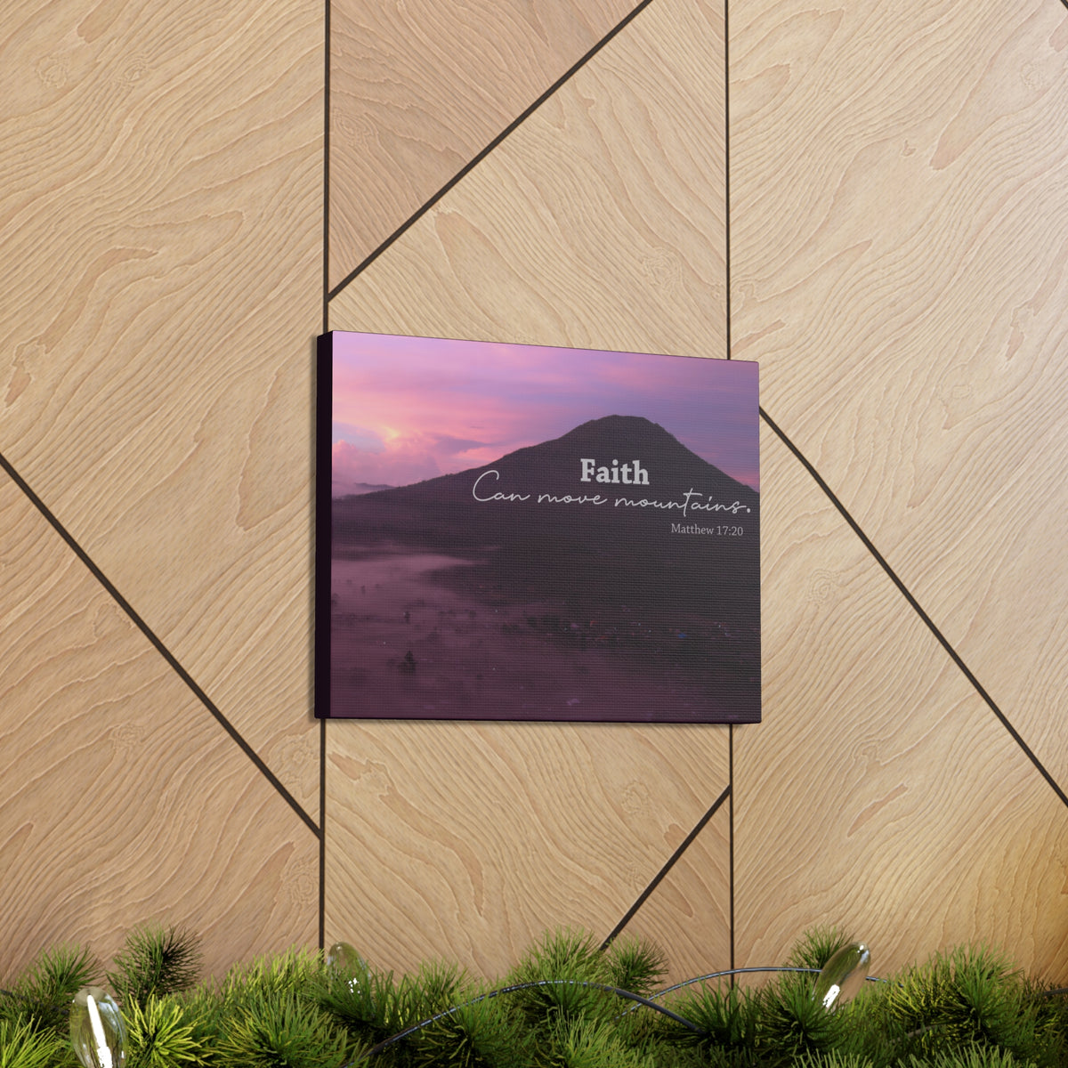 Scripture Canvas Move Mountains Matthew 17:20 Pink Christian Wall Art Bible Verse Print Ready to Hang-Express Your Love Gifts