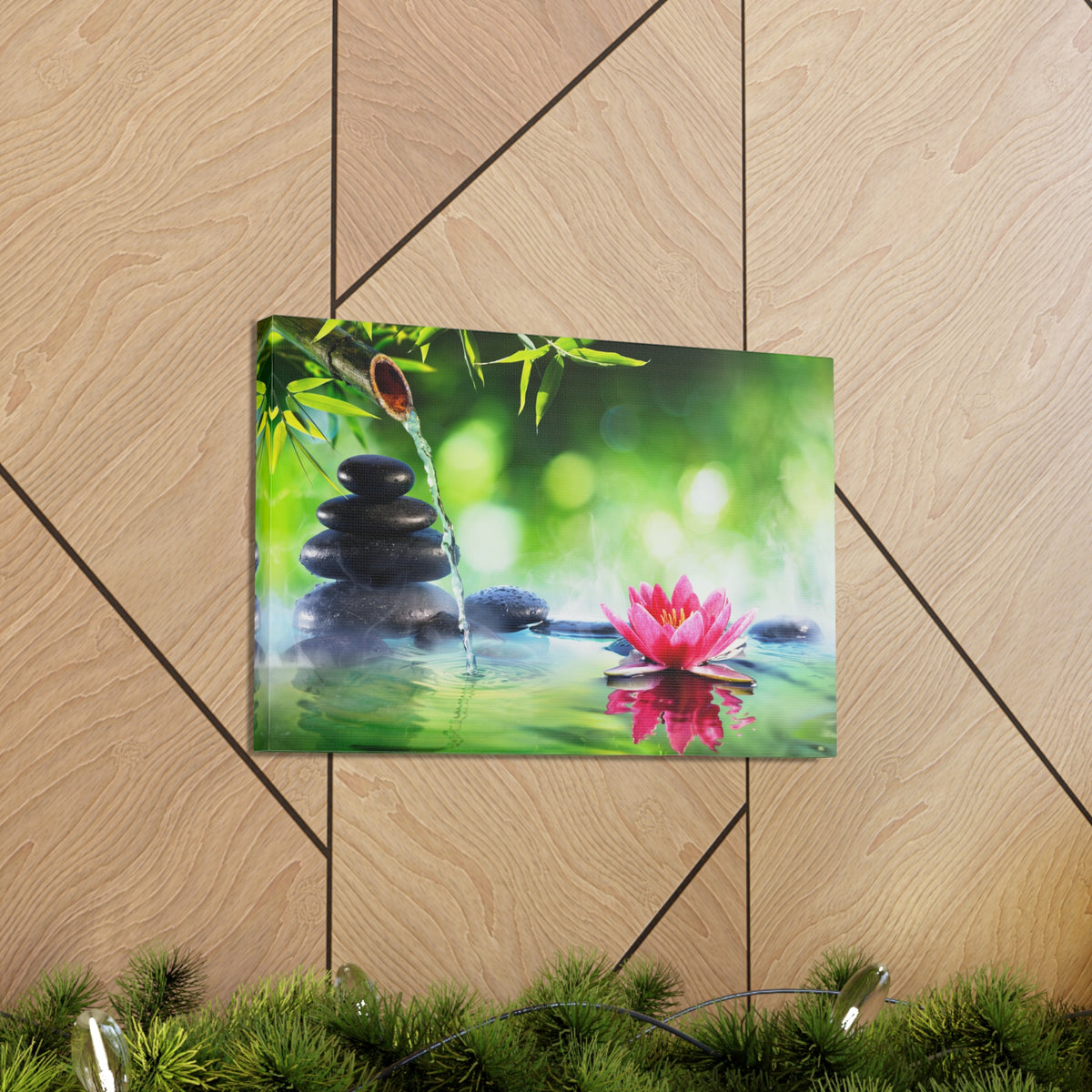 Stones and Waterlily Forest Floral Nature Photography Canvas Wall Art for Home Decor Ready-to-Hang-Express Your Love Gifts