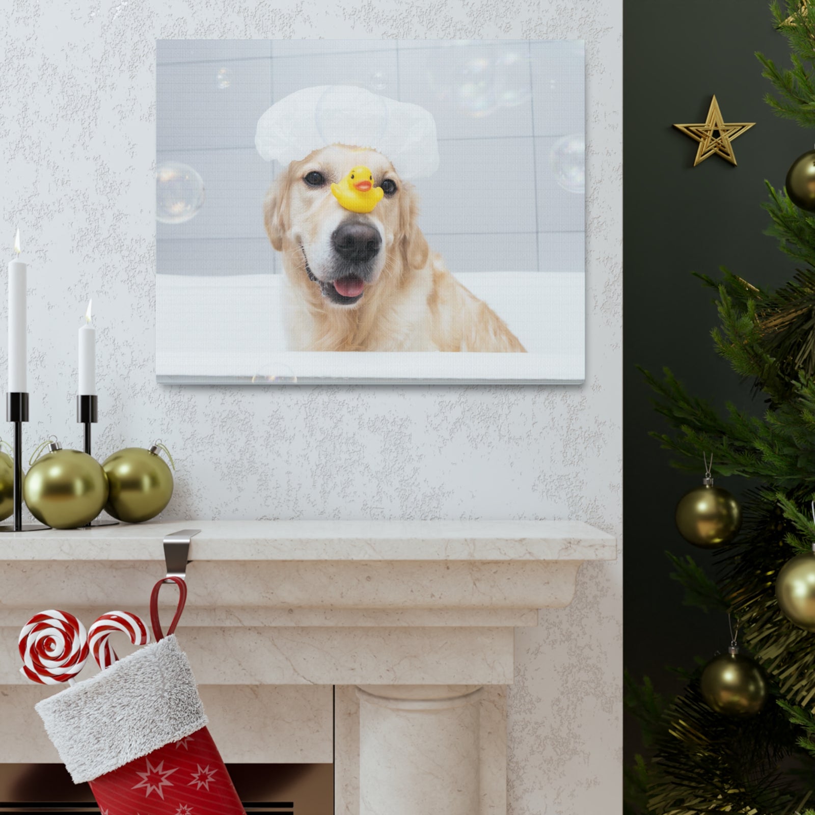 Cute Golden Retriever Bathee Canvas Wall Art for Home Decor Ready-to-Hang-Express Your Love Gifts