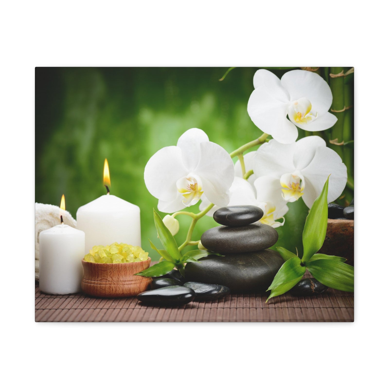 Zen Stones and Orchid Forest Floral Nature Photography Canvas Wall Art for Home Decor Ready-to-Hang-Express Your Love Gifts