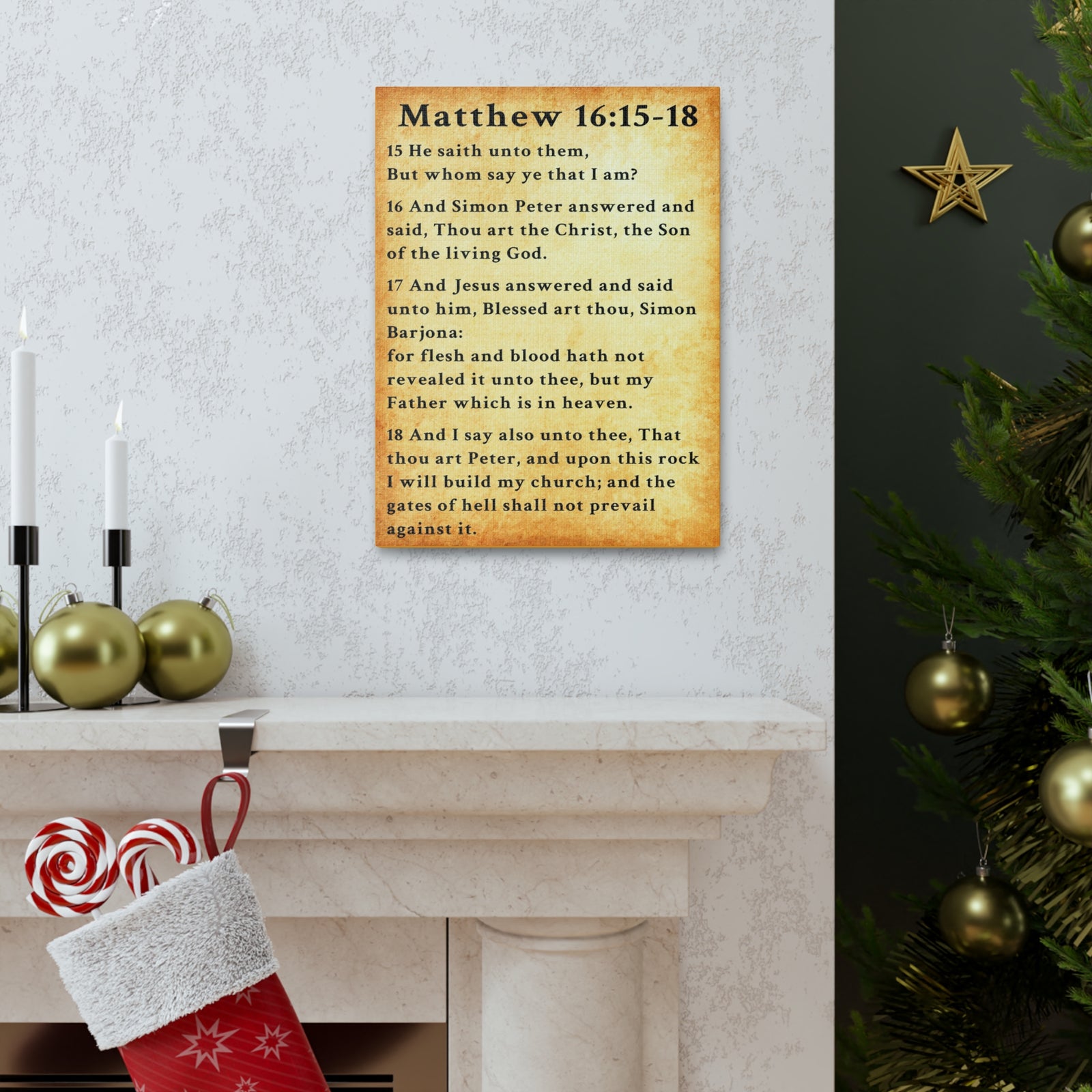 Scripture Walls Matthew 16:15-18 KJV Bible Verse Canvas Christian Wall Art Ready to Hang Unframed-Express Your Love Gifts