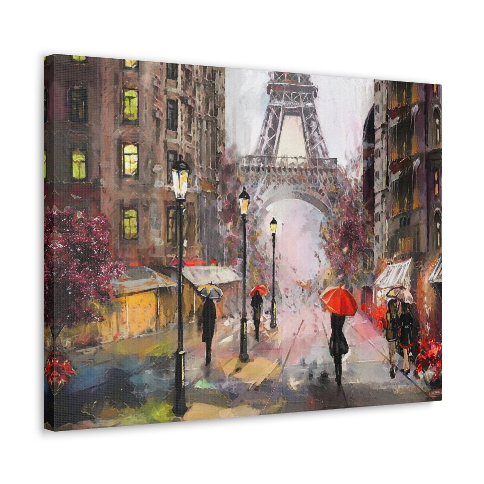 Paris Urban People Under Red Umbrella Paris Eiffel Tower Couple France Canvas Artwork High-Quality Breathtaking French City for Home Decor Ready to Hang-Express Your Love Gifts