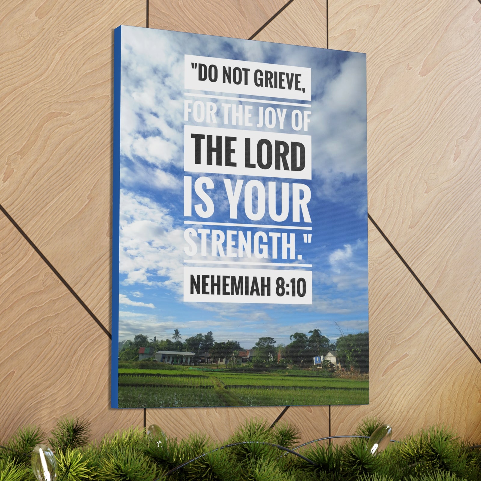 Scripture Canvas The Joy Of The Lord Nehemiah 8:10 Christian Wall Art Bible Verse Print Ready to Hang-Express Your Love Gifts