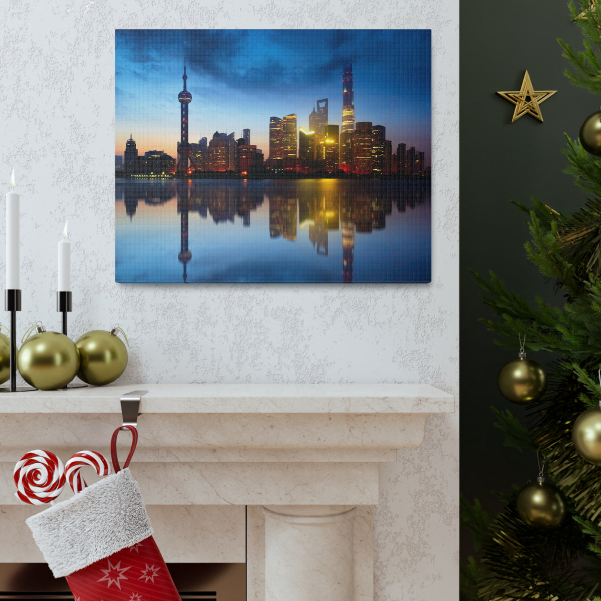 Shanghai Night Skyline Canvas Artwork High-Quality Breathtaking Stunning Cityscape for Home Decor Ready to Hang-Express Your Love Gifts