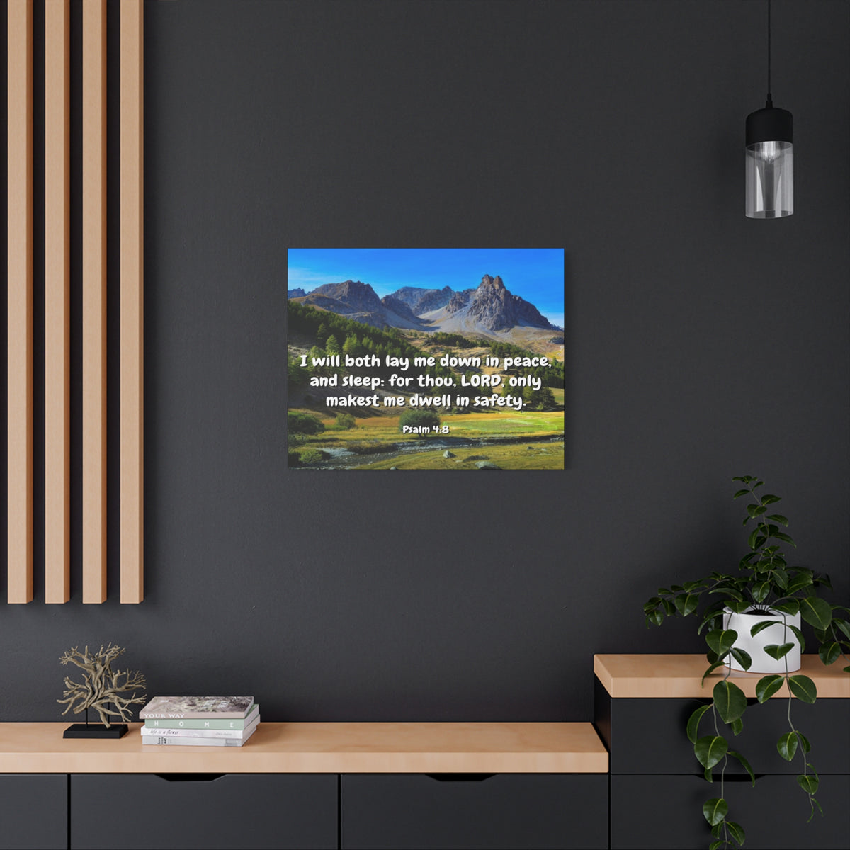 Scripture Canvas Dwell In Safety Psalms 4:8 Christian Wall Art Bible Verse Print Ready to Hang-Express Your Love Gifts