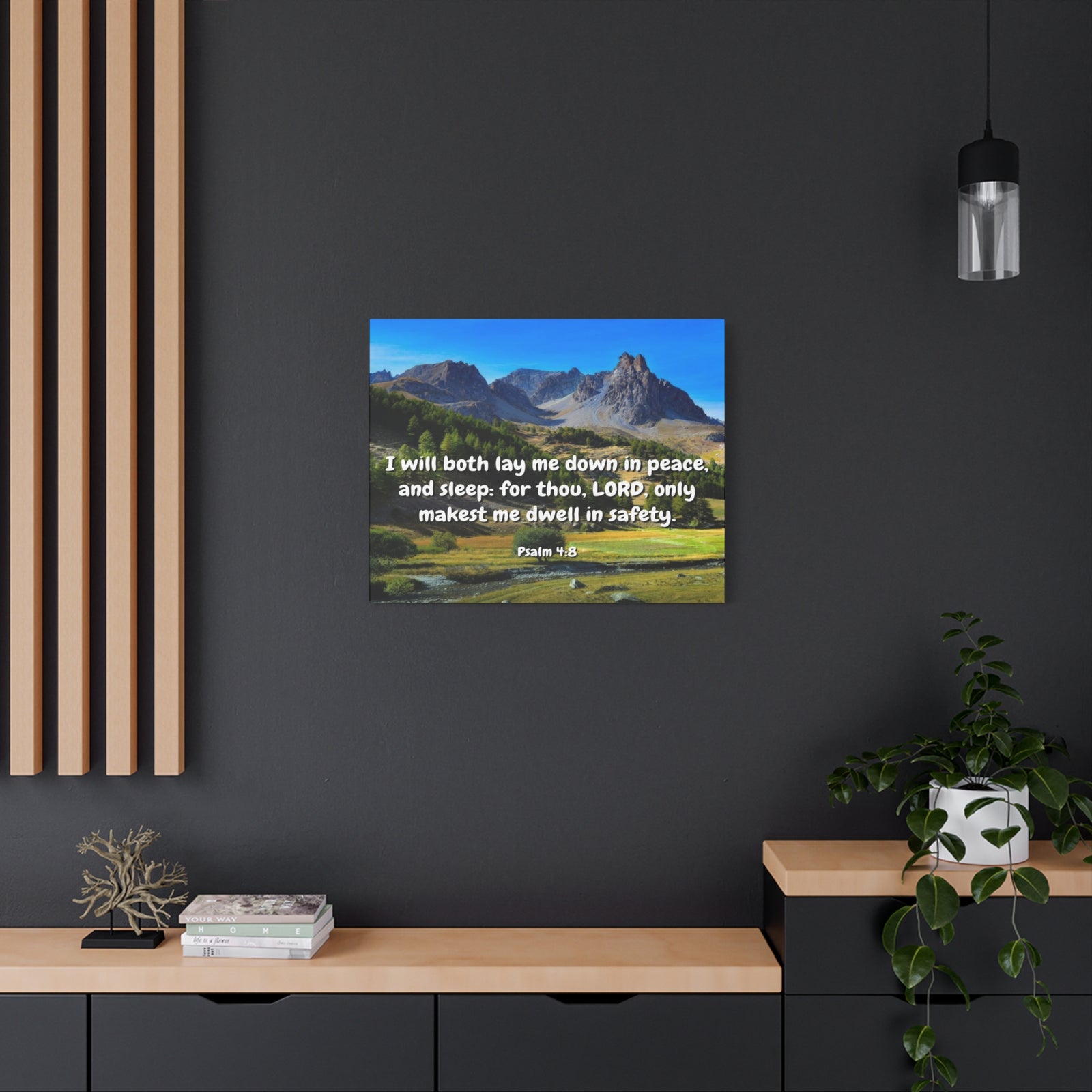 Scripture Canvas Dwell In Safety Psalms 4:8 Christian Wall Art Bible Verse Print Ready to Hang-Express Your Love Gifts