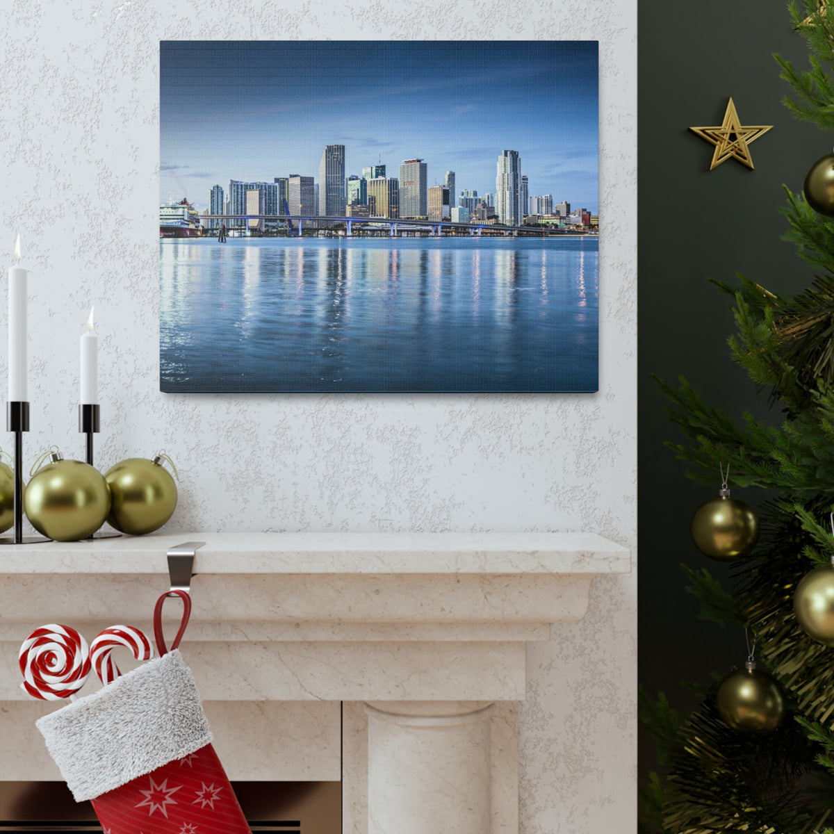 Miami Daytime Skyline Canvas Artwork High-Quality Breathtaking Stunning Cityscape for Home Decor Ready to Hang-Express Your Love Gifts