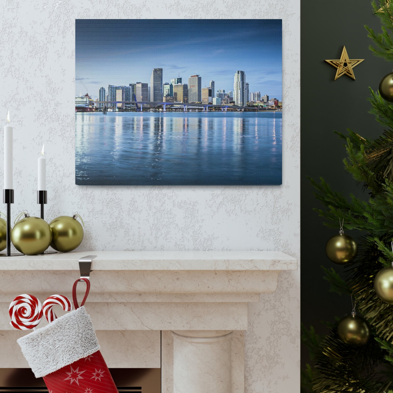 Miami Daytime Skyline Canvas Artwork High-Quality Breathtaking Stunning Cityscape for Home Decor Ready to Hang-Express Your Love Gifts
