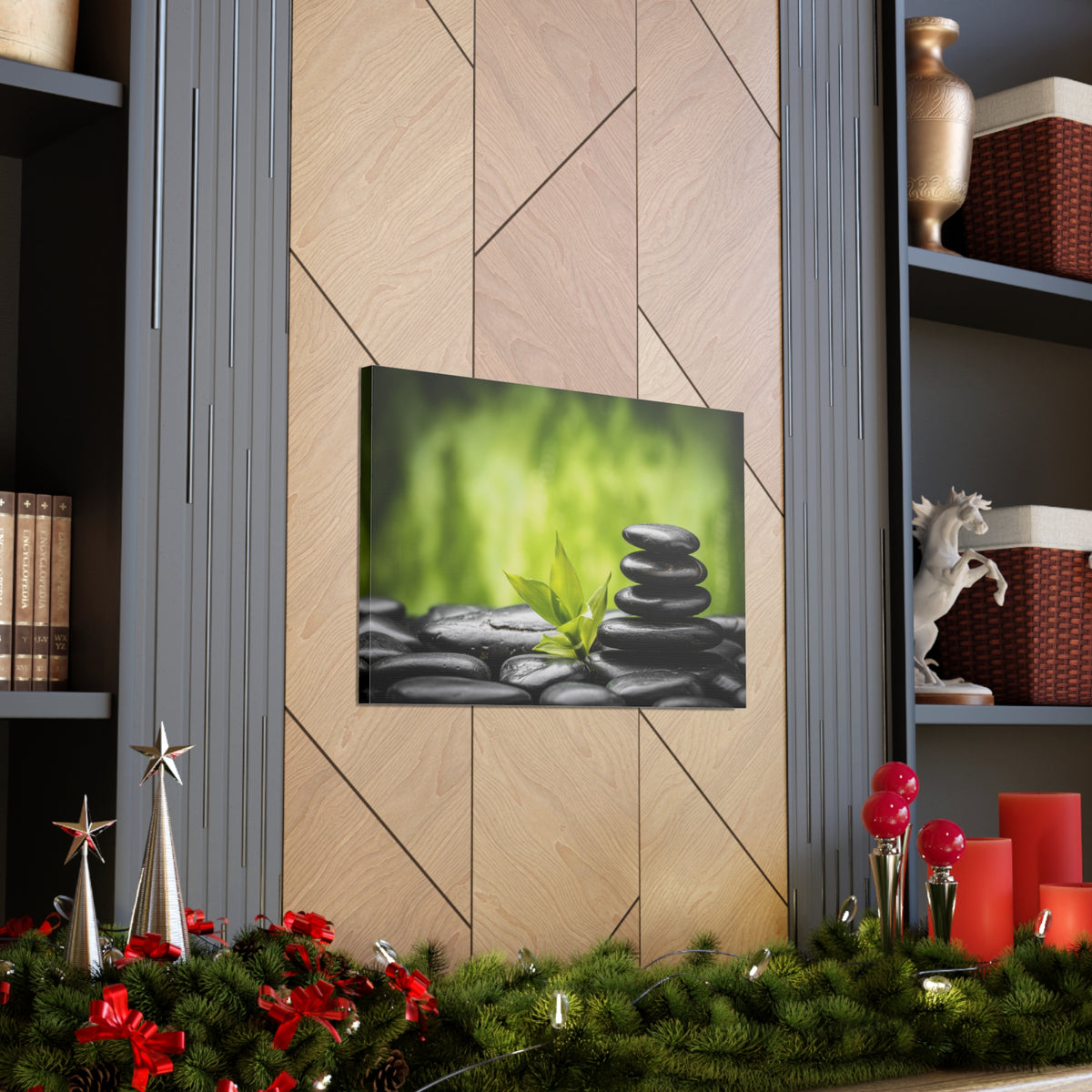 Basalt Stones and Bamboo Forest Floral Nature Photography Canvas Wall Art for Home Decor Ready-to-Hang-Express Your Love Gifts