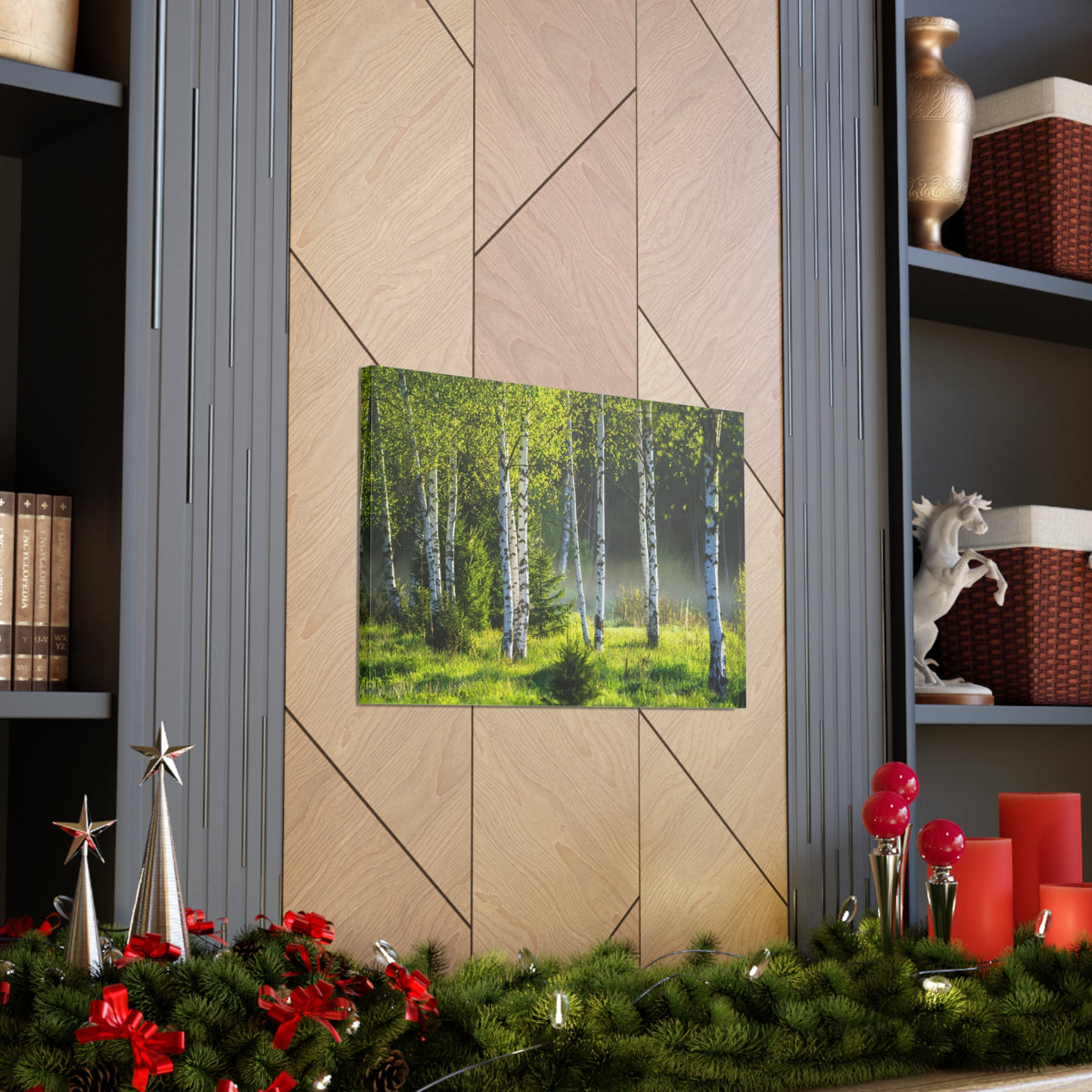 White Birch Trees in Green Forest Nature Wilderness Photography Canvas Wall Art for Home Decor Ready-to-Hang-Express Your Love Gifts