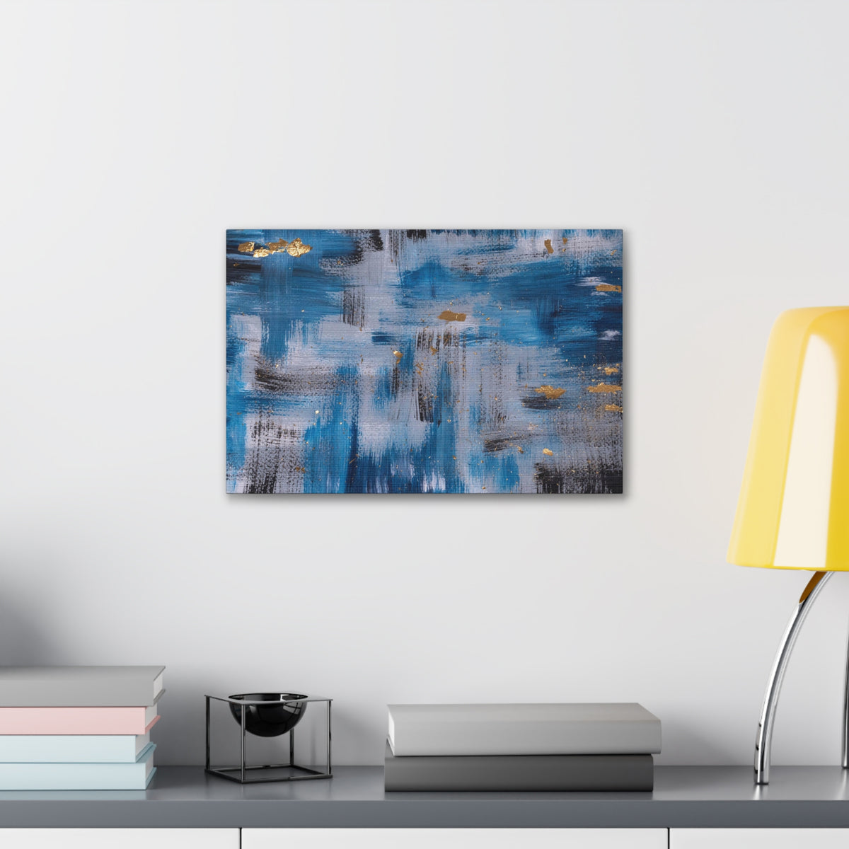 Contemporary Art Abstract Acrylic Painting Hand Painted Blue Black Gold Canvas Wall Art for Home Decor Ready-to-Hang-Express Your Love Gifts