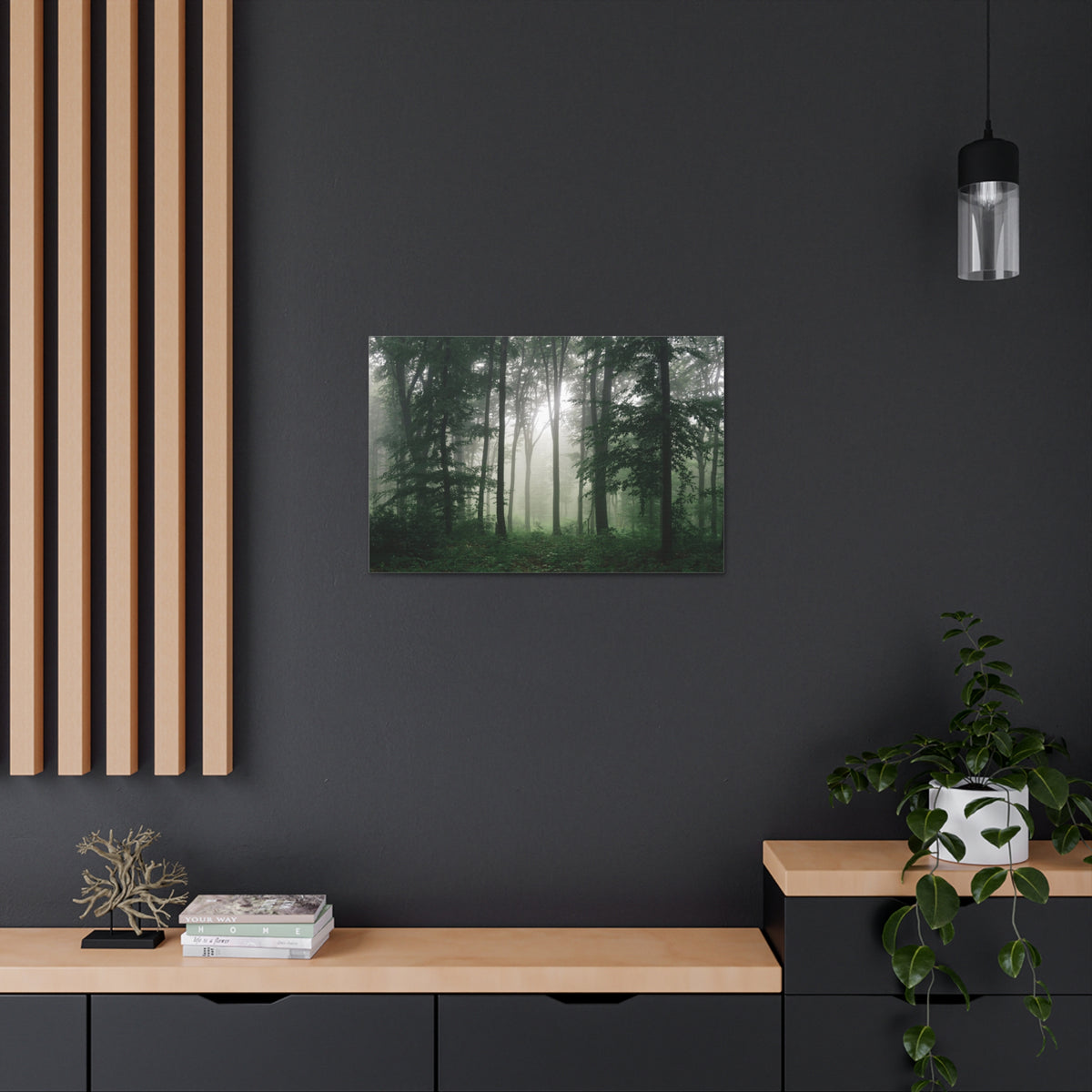Pine Tree Misty Forest Nature Wilderness Photography Canvas Wall Art for Home Decor Ready-to-Hang-Express Your Love Gifts