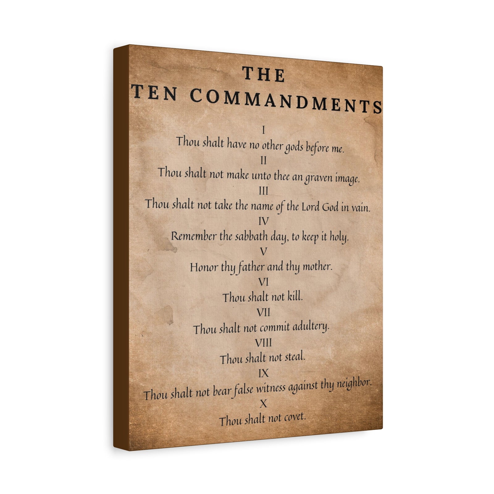 Scripture Canvas 10 Commandments Brown Christian Wall Art Bible Verse Print Ready to Hang-Express Your Love Gifts