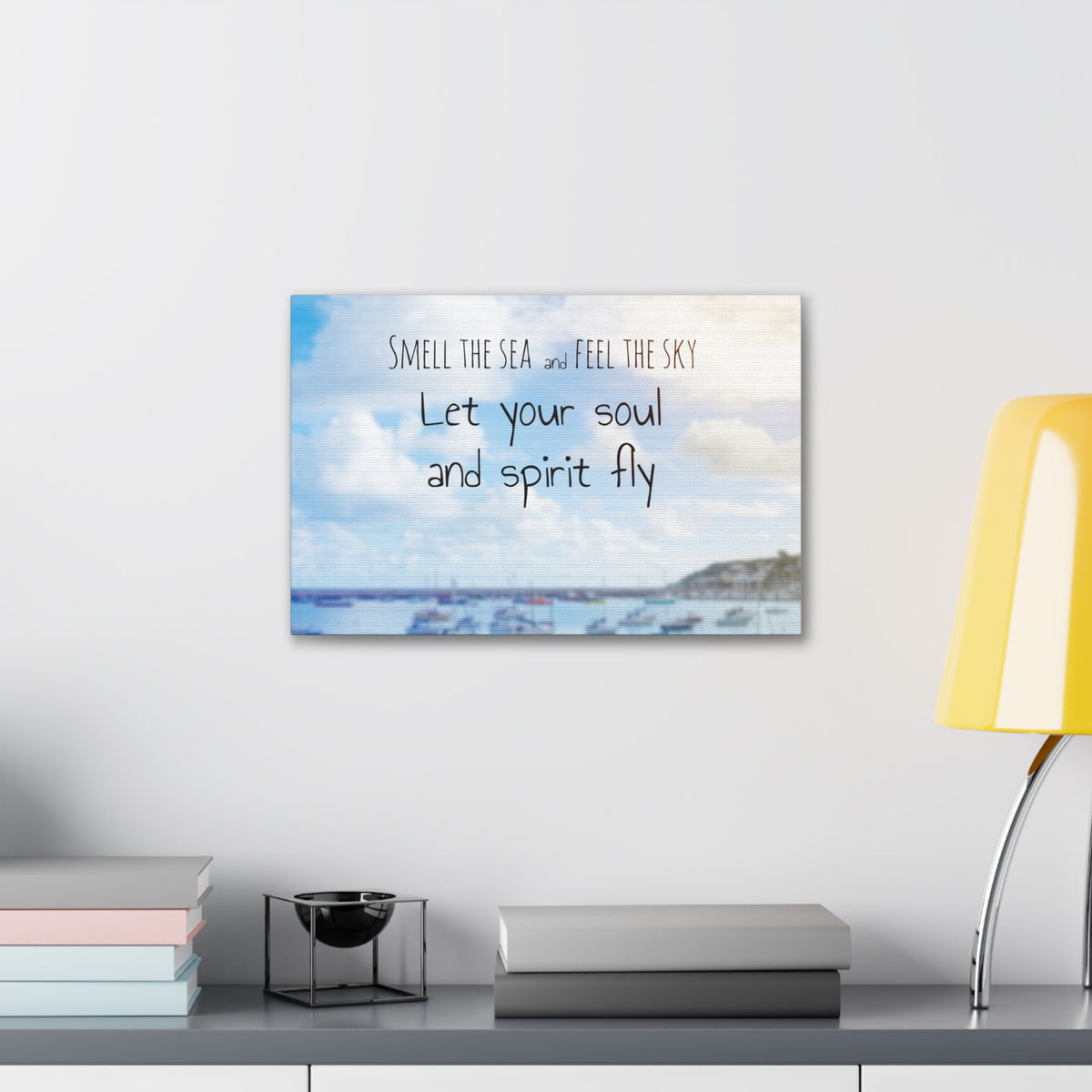 Inspirational Quote Canvas Smell The Sea And Feel The Sky Motivational Print Ready to Hang Artwork-Express Your Love Gifts