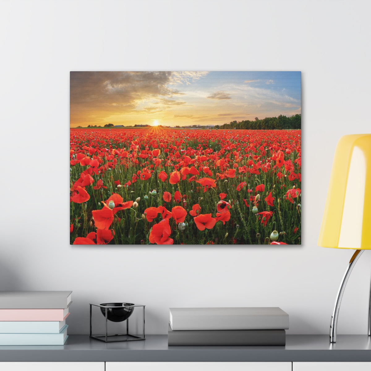 Sunset Over Poppy Field Flower Canvas Wall Art for Home Decor Ready-to-Hang-Express Your Love Gifts
