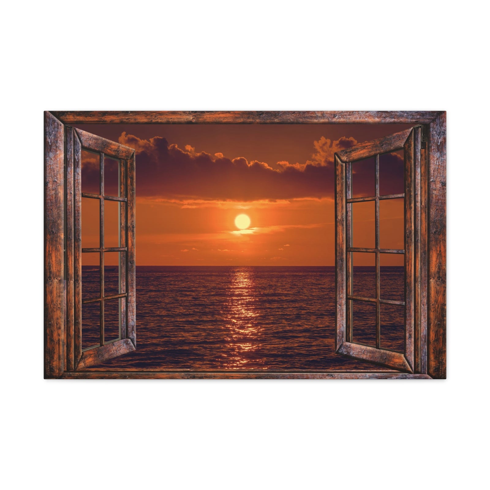 Canvas Print Wall Art Window Beach Sunset View Nature Photography Realism Scenic Landscape Colorful Multicolor for Home Decor Ready to Hang-Express Your Love Gifts