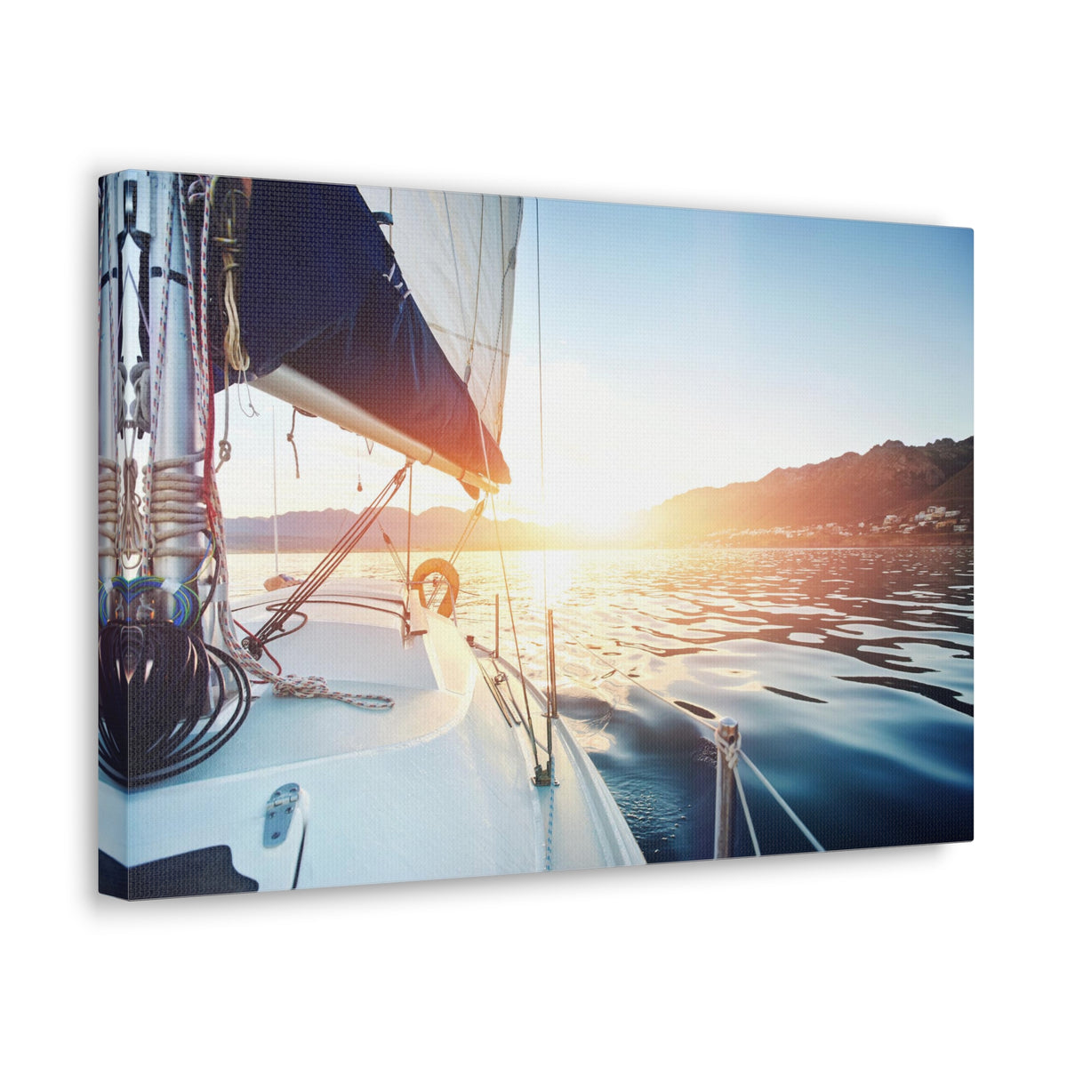 Sailing Yacht Boat On ocean At Sunset Ocean Canvas Wall Art for Home Decor Ready-to-Hang-Express Your Love Gifts