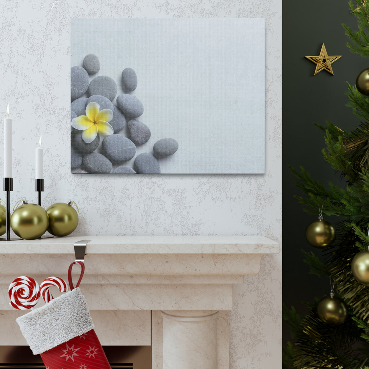 Frangipani and Zen Stones Forest Floral Nature Photography Canvas Wall Art for Home Decor Ready-to-Hang-Express Your Love Gifts