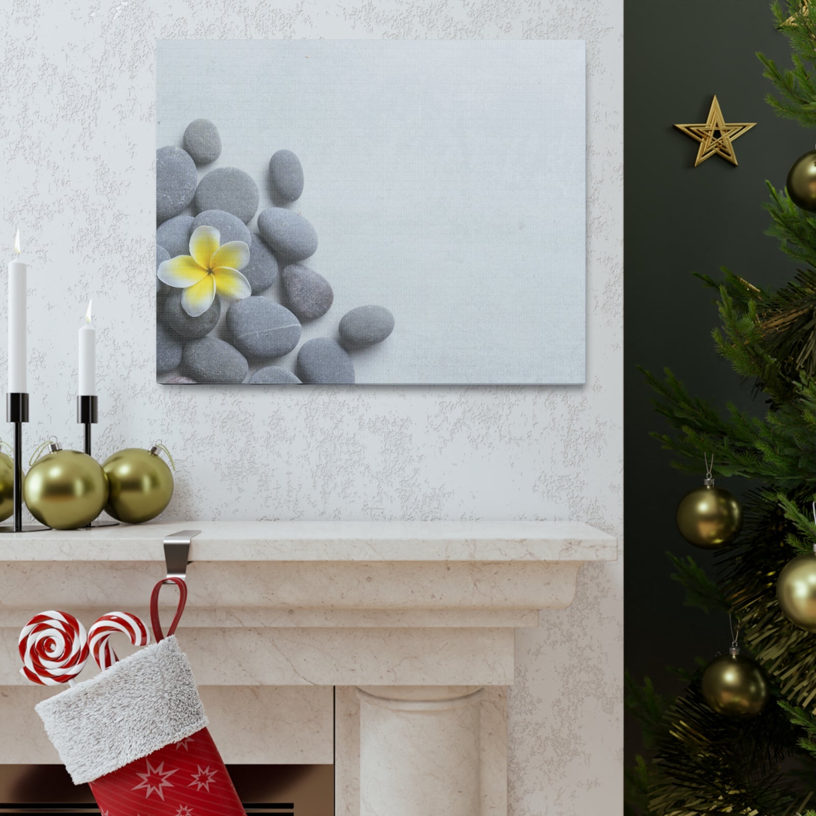 Frangipani and Zen Stones Forest Floral Nature Photography Canvas Wall Art for Home Decor Ready-to-Hang-Express Your Love Gifts