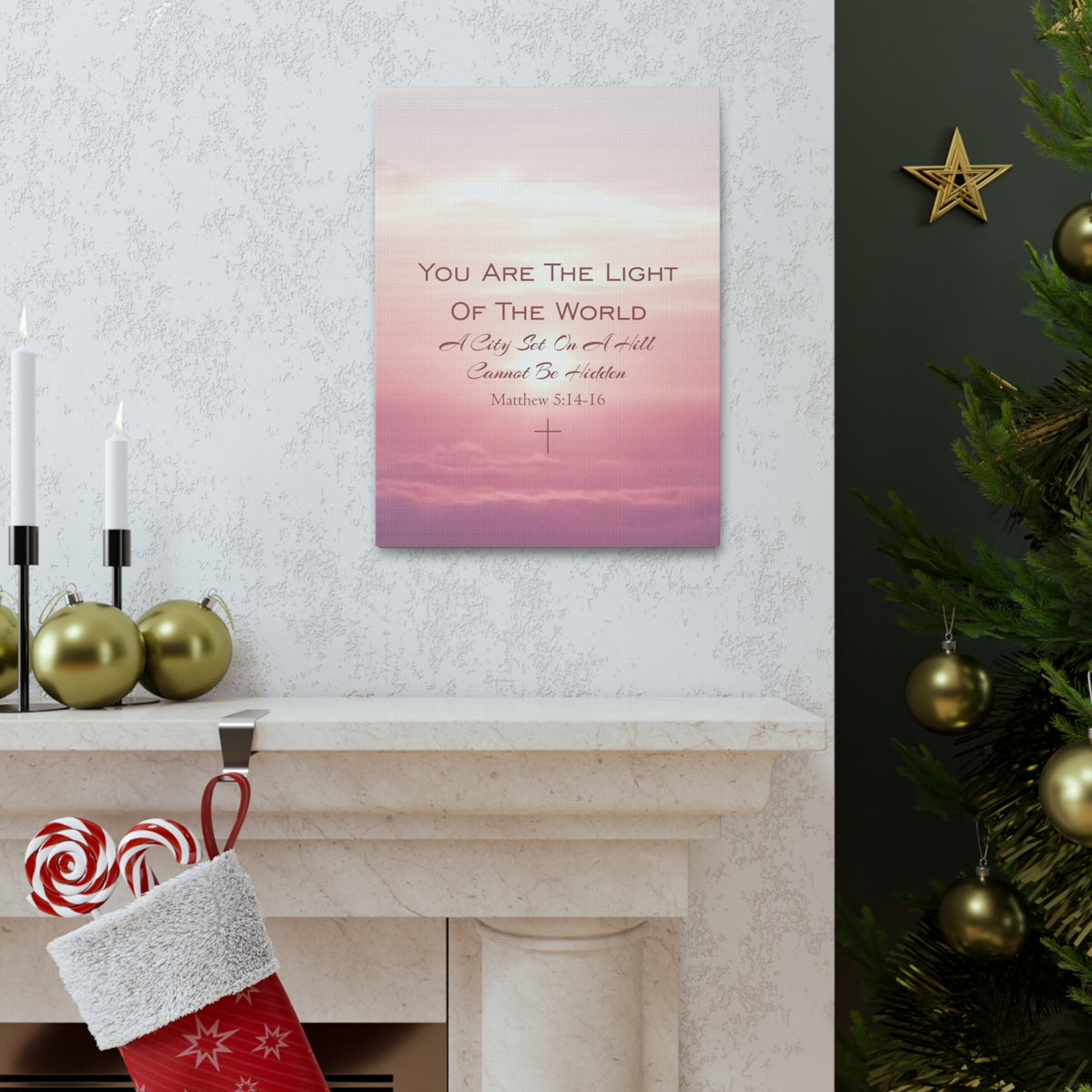 Scripture Canvas You Are The Light Matthew 5:14-16 Christian Wall Art Bible Verse Print Ready to Hang-Express Your Love Gifts