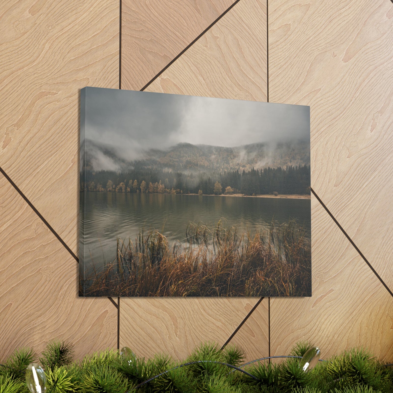 Misty Mountain Lake Reflection Nature Wilderness Photography Canvas Wall Art for Home Decor Ready-to-Hang-Express Your Love Gifts