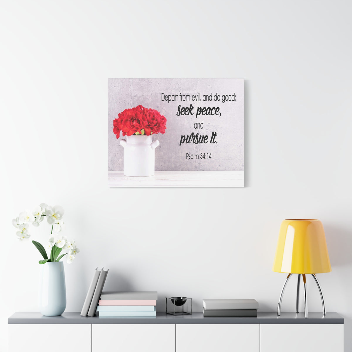 Scripture Canvas Seek Peace and Pursue It Psalm 34:14 Christian Wall Art Bible Verse Print Ready to Hang-Express Your Love Gifts
