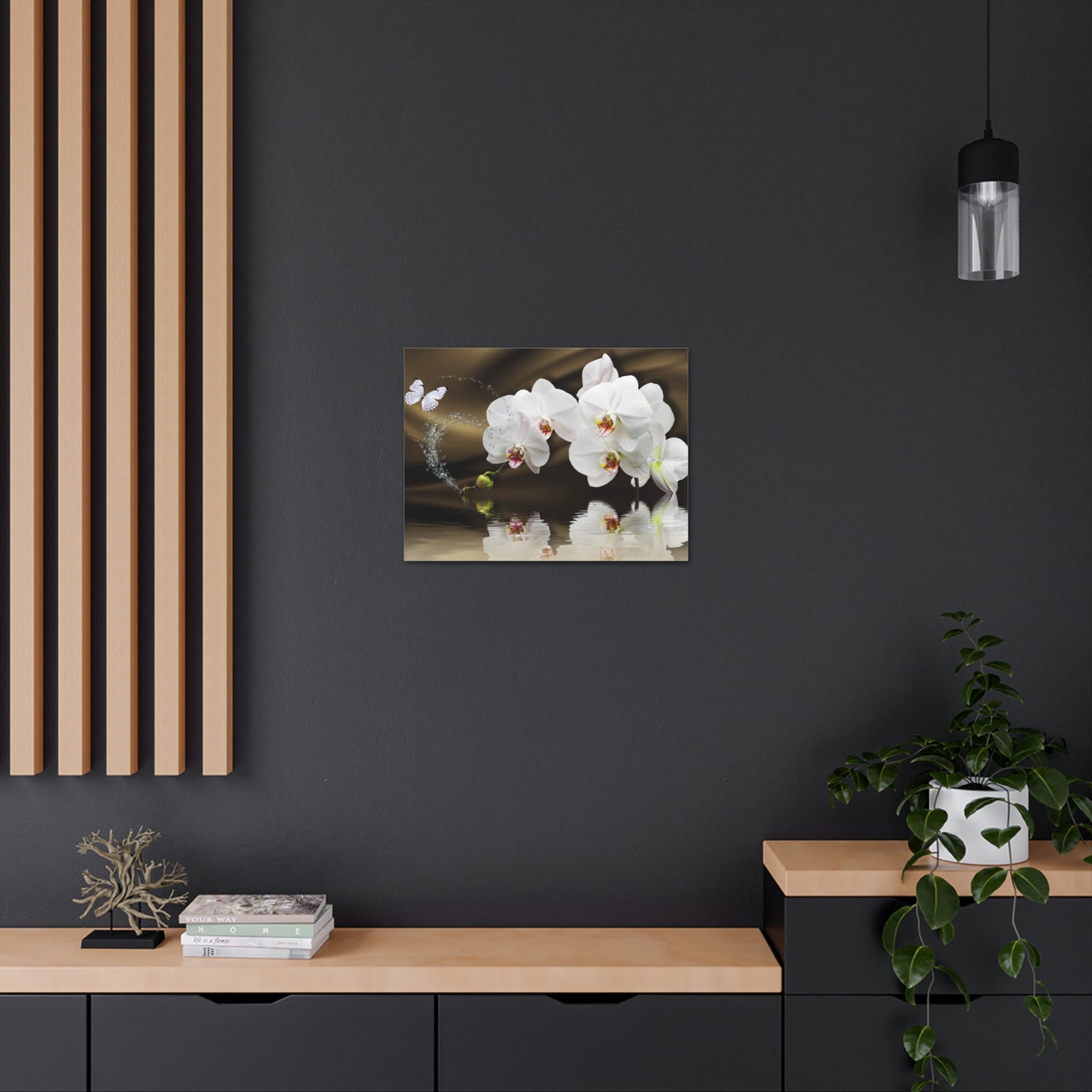 Orchids Reflected in Water Flower Canvas Wall Art for Home Decor Ready-to-Hang-Express Your Love Gifts