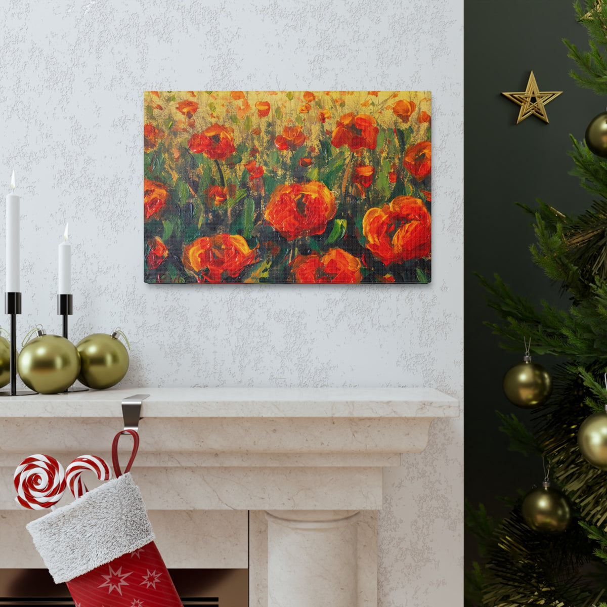 Red Large Poppies In Green Grass Flower Canvas Wall Art for Home Decor Ready-to-Hang-Express Your Love Gifts