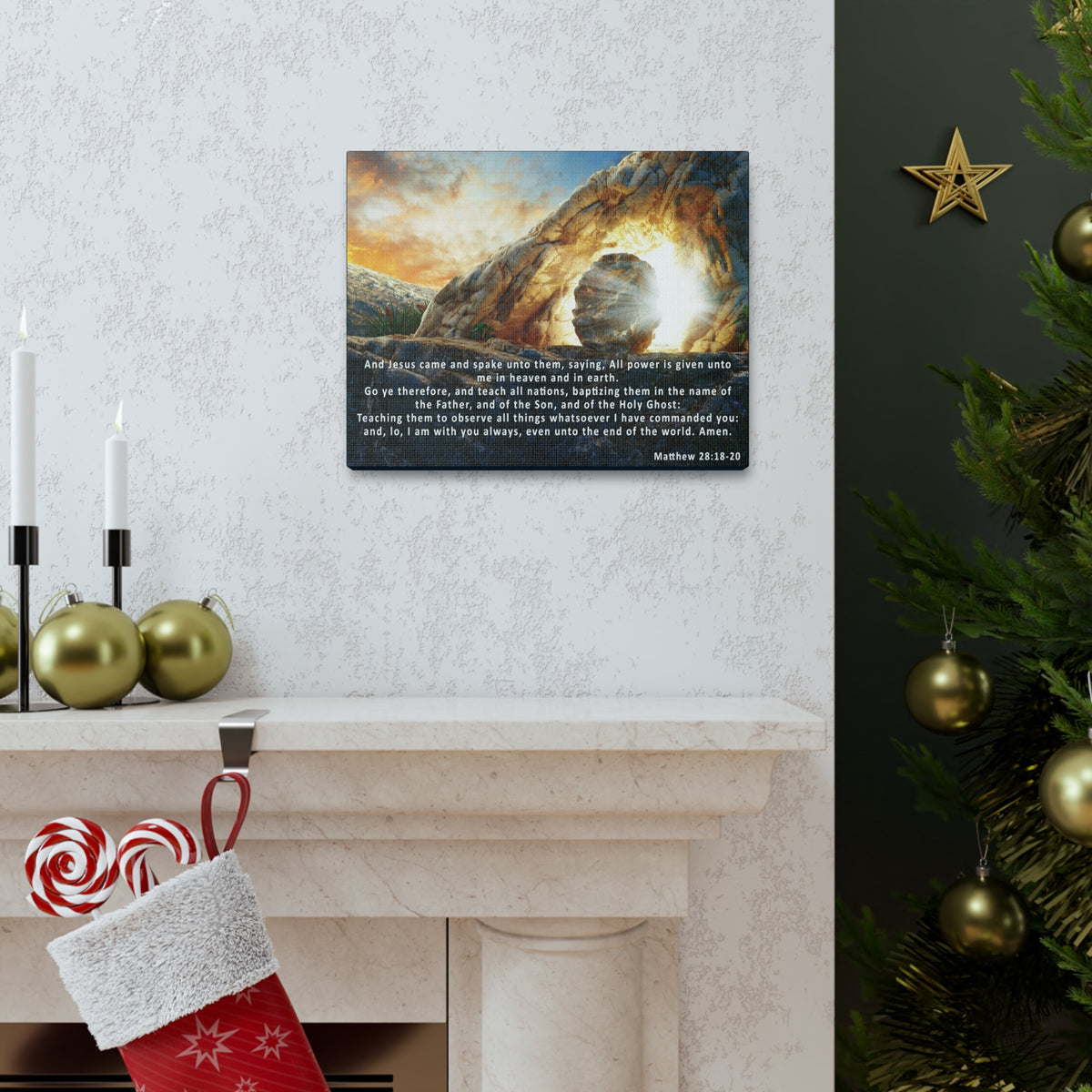 Scripture Walls Matthew 28:18-20 KJV Bible Verse Canvas Christian Wall Art Ready to Hang Unframed-Express Your Love Gifts