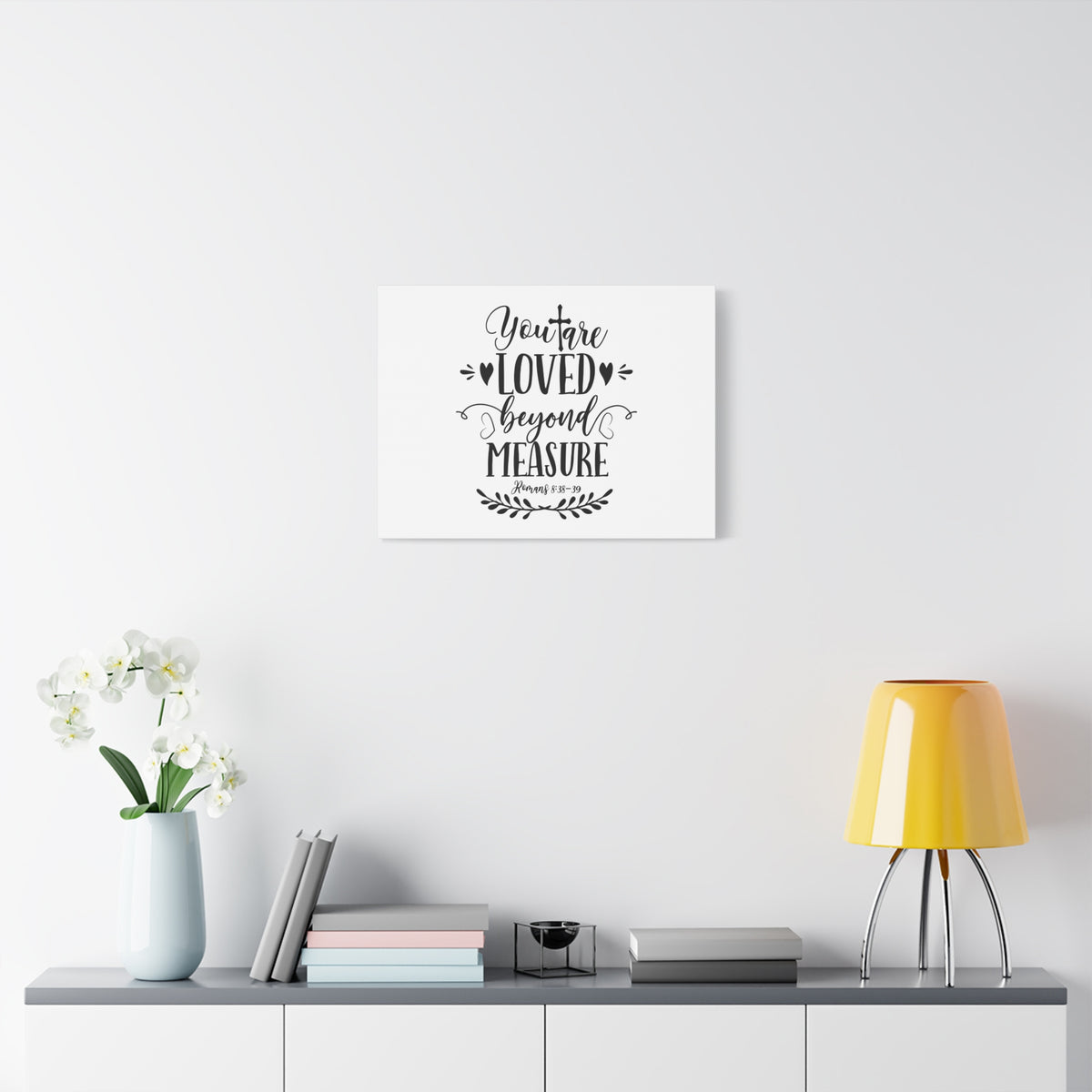 Scripture Canvas Loved Beyond Measure Romans 8:38-39 Christian Wall Art Bible Verse Print Ready to Hang-Express Your Love Gifts