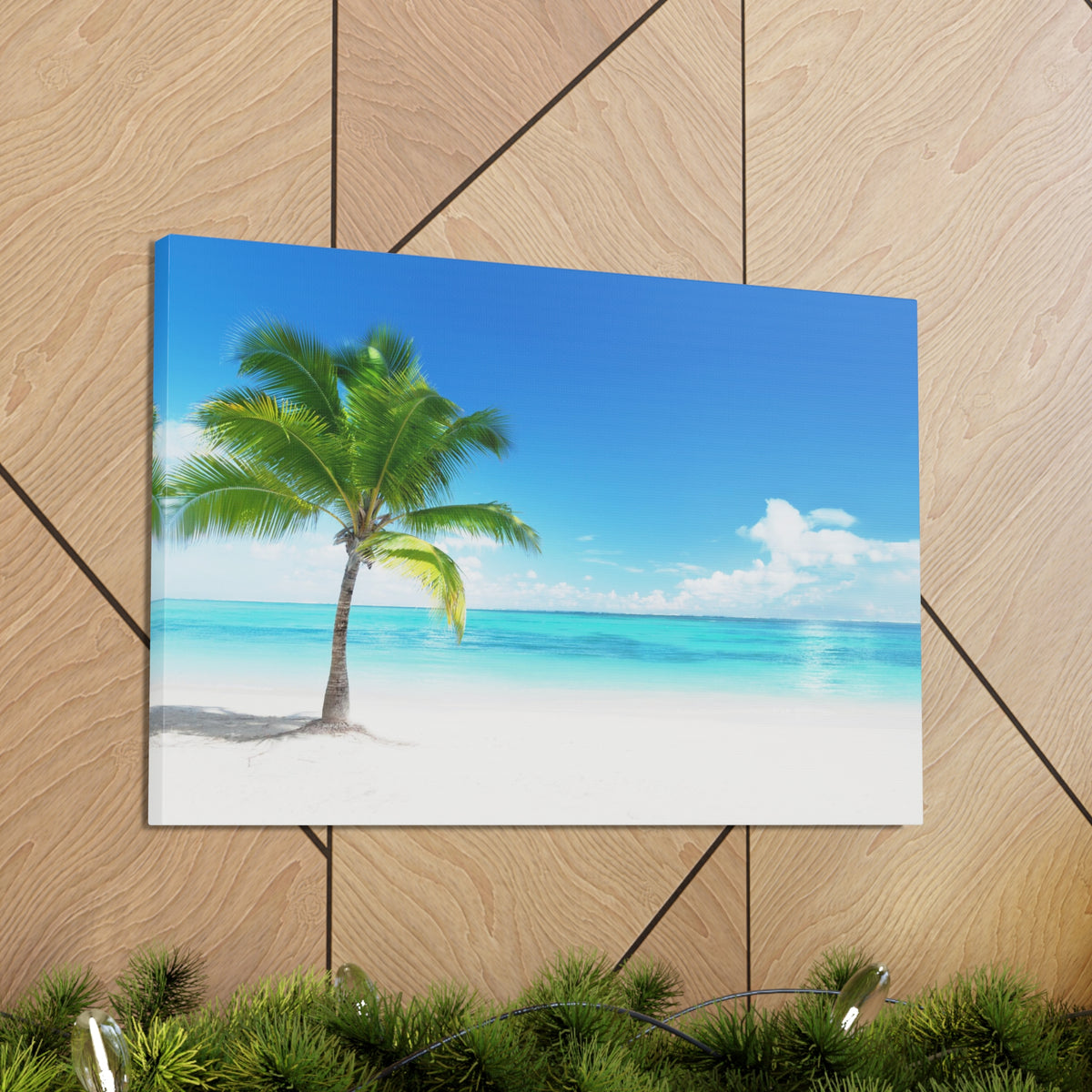 Palm on the beach in Daylight Ocean Canvas Wall Art for Home Decor Ready-to-Hang-Express Your Love Gifts