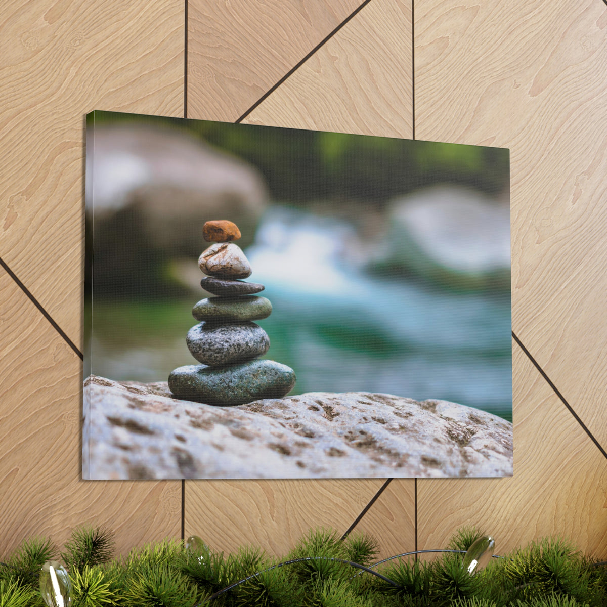 Rocks Stacked in Balance Forest Floral Nature Photography Canvas Wall Art for Home Decor Ready-to-Hang-Express Your Love Gifts