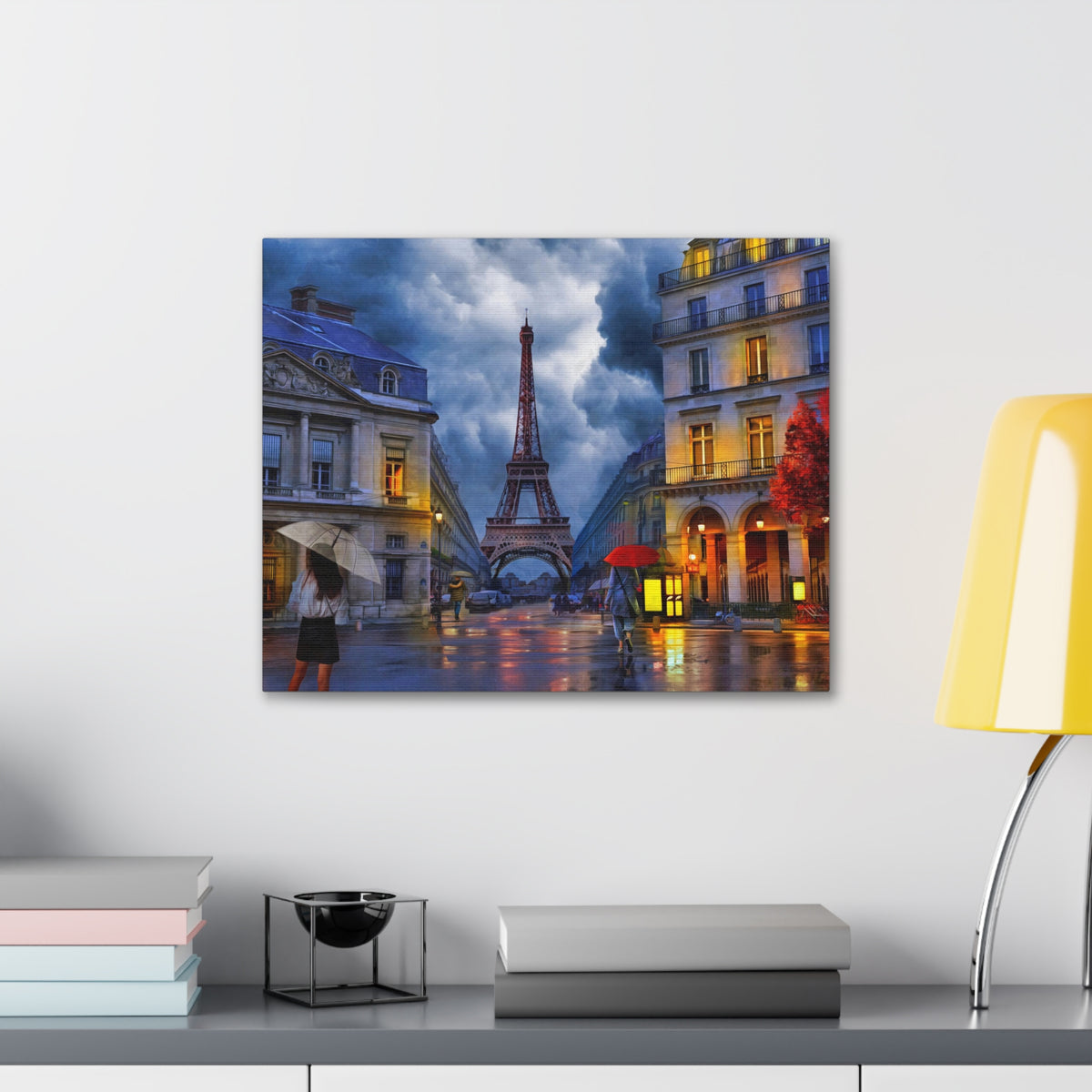 Paris Street View Red Umbrella Eiffel Tower France Canvas Artwork High-Quality Breathtaking French City for Home Decor Ready to Hang-Express Your Love Gifts