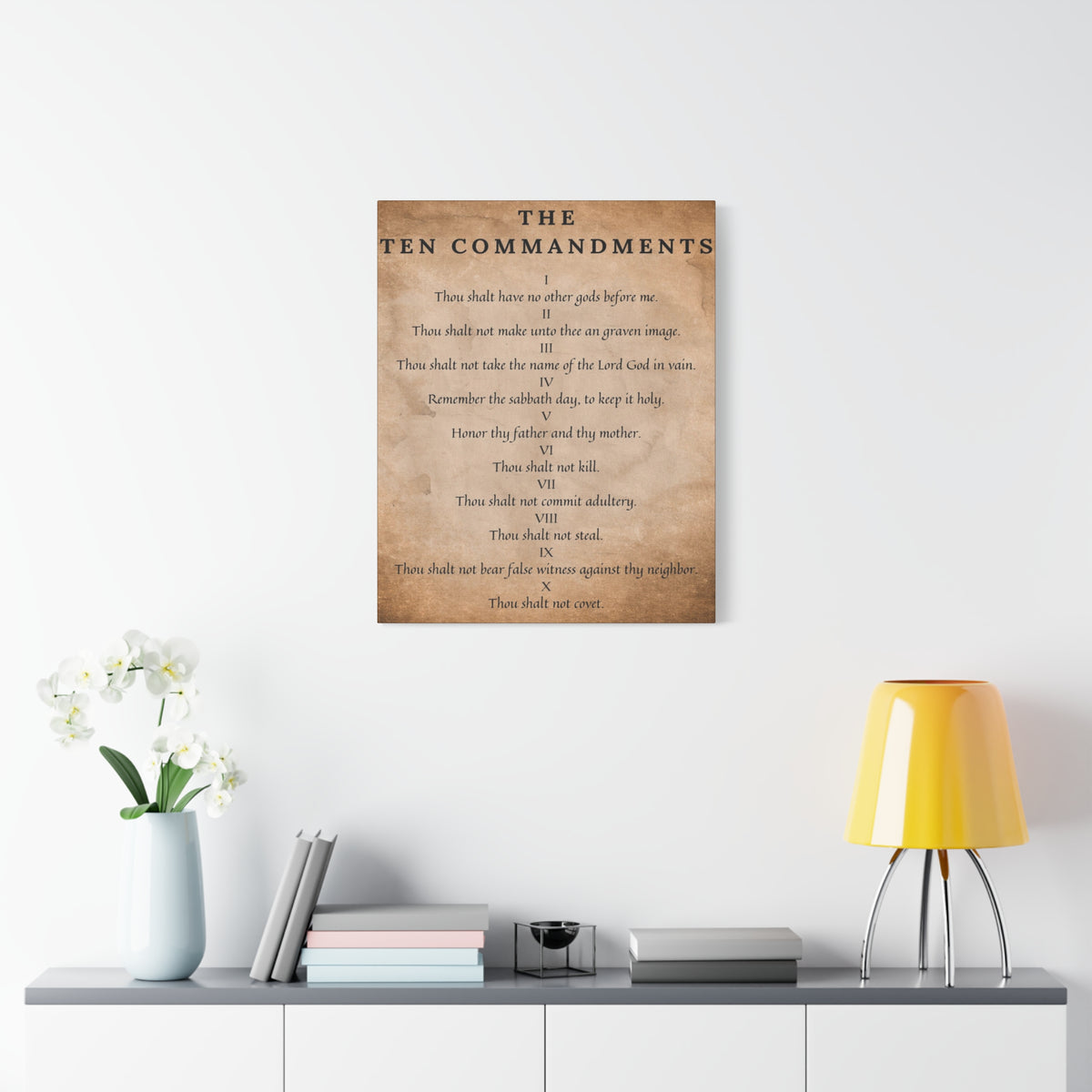 Scripture Canvas 10 Commandments Brown Christian Wall Art Bible Verse Print Ready to Hang-Express Your Love Gifts
