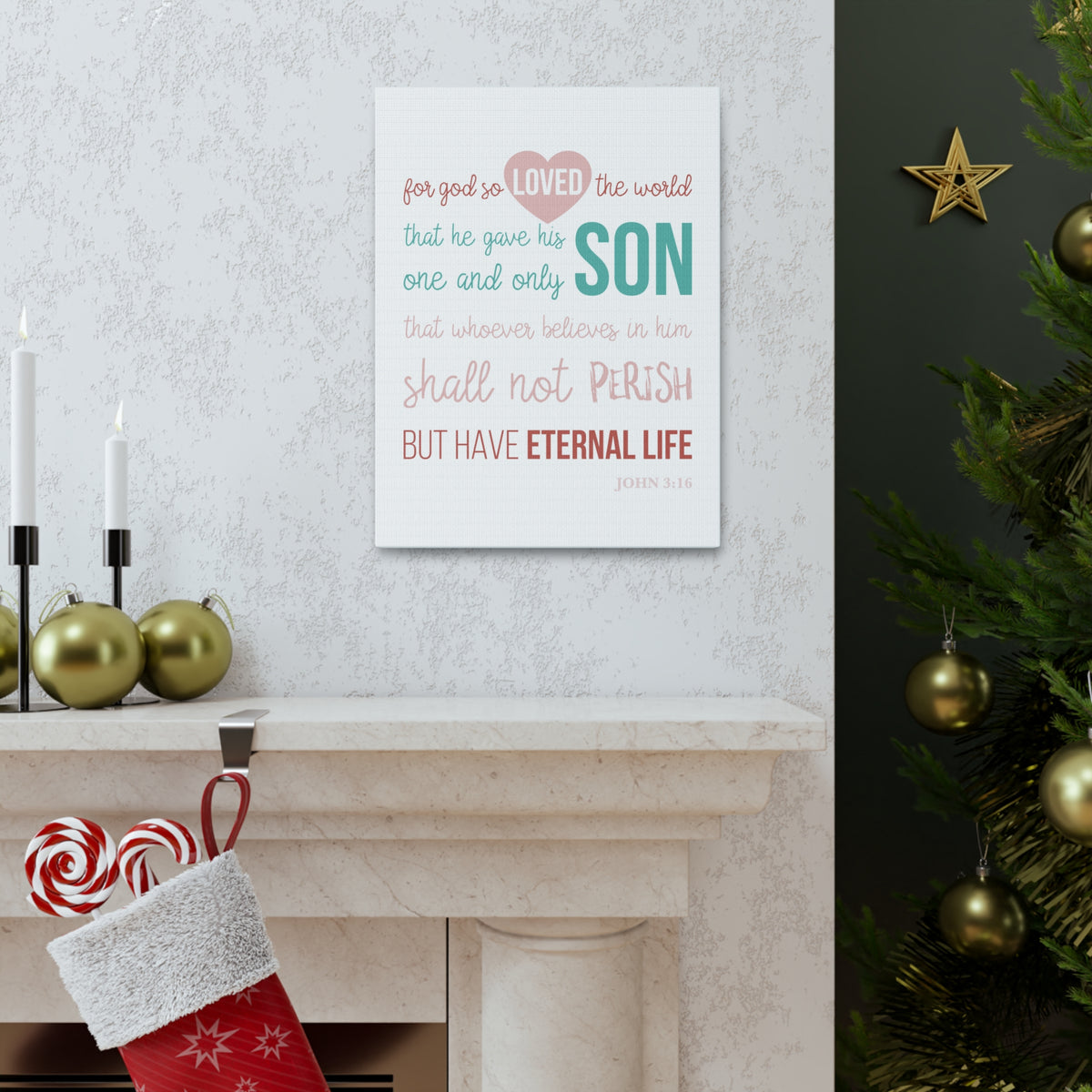 Scripture Canvas For God So Love John 3:16 Christian Wall Art Bible Verse Print Ready To Hang-Express Your Love Gifts