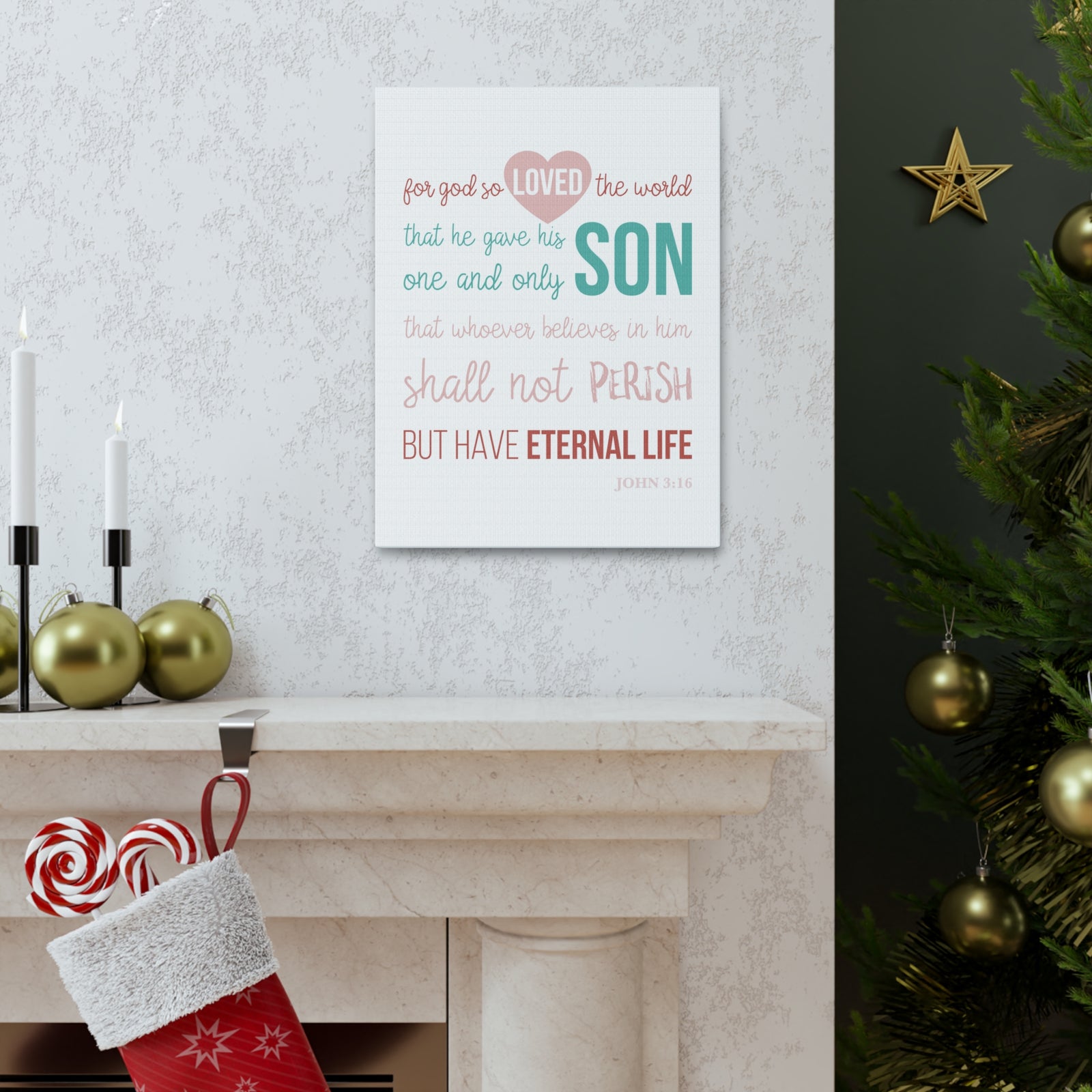 Scripture Canvas For God So Love John 3:16 Christian Wall Art Bible Verse Print Ready To Hang-Express Your Love Gifts