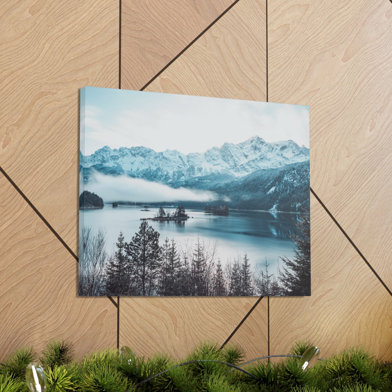 Winter Mountain Lake Pine Tree Lake Nature Wilderness Photography Canvas Wall Art for Home Decor Ready-to-Hang-Express Your Love Gifts