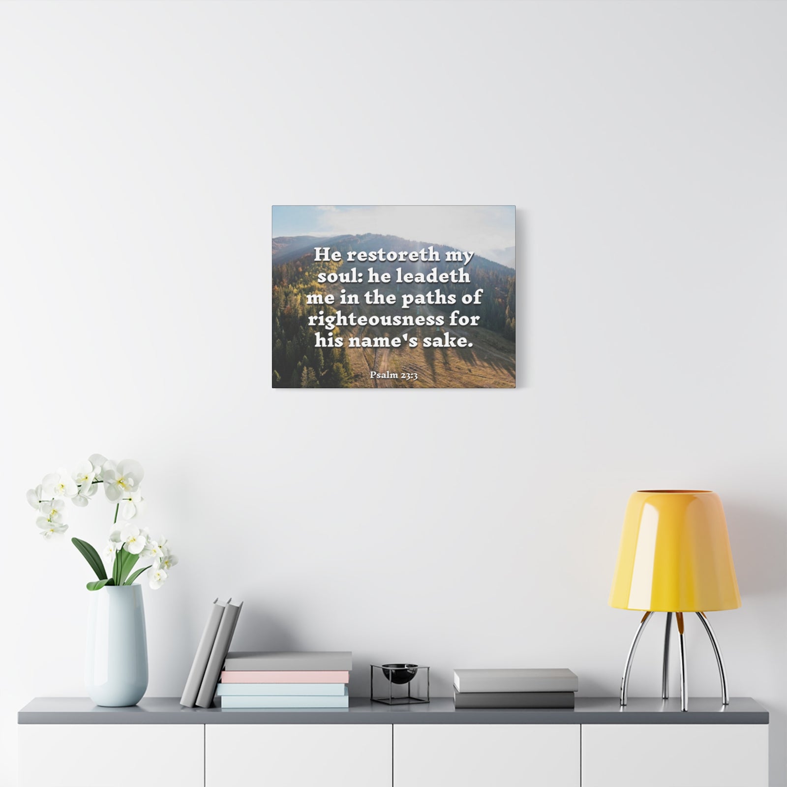 Scripture Canvas Paths Of Righteousness Psalm 23:3 Christian Wall Art Bible Verse Print Ready to Hang