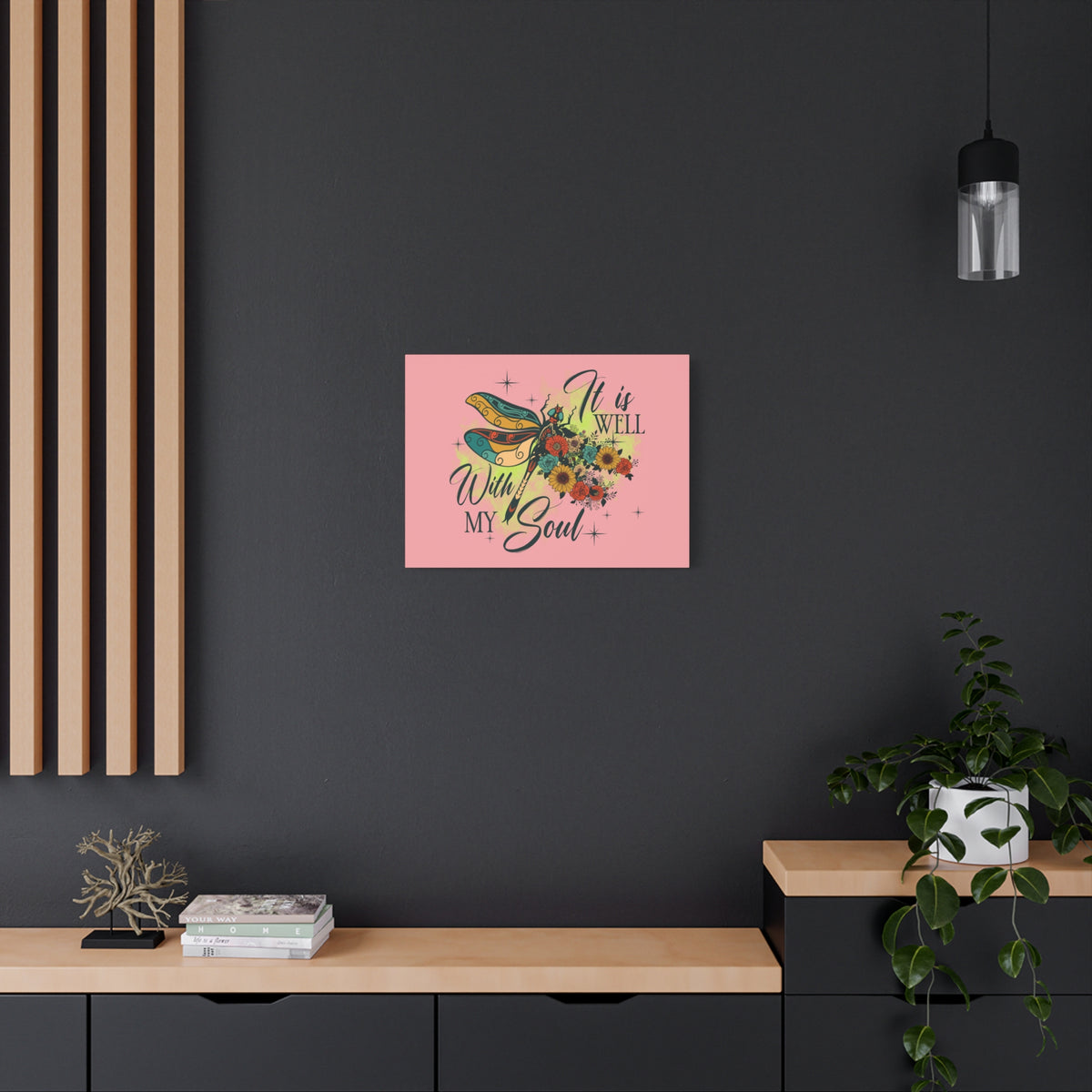Scripture Canvas It Is Well Psalm 42:7 Dragonfly Green Christian Wall Art Bible Verse Print Ready to Hang-Express Your Love Gifts