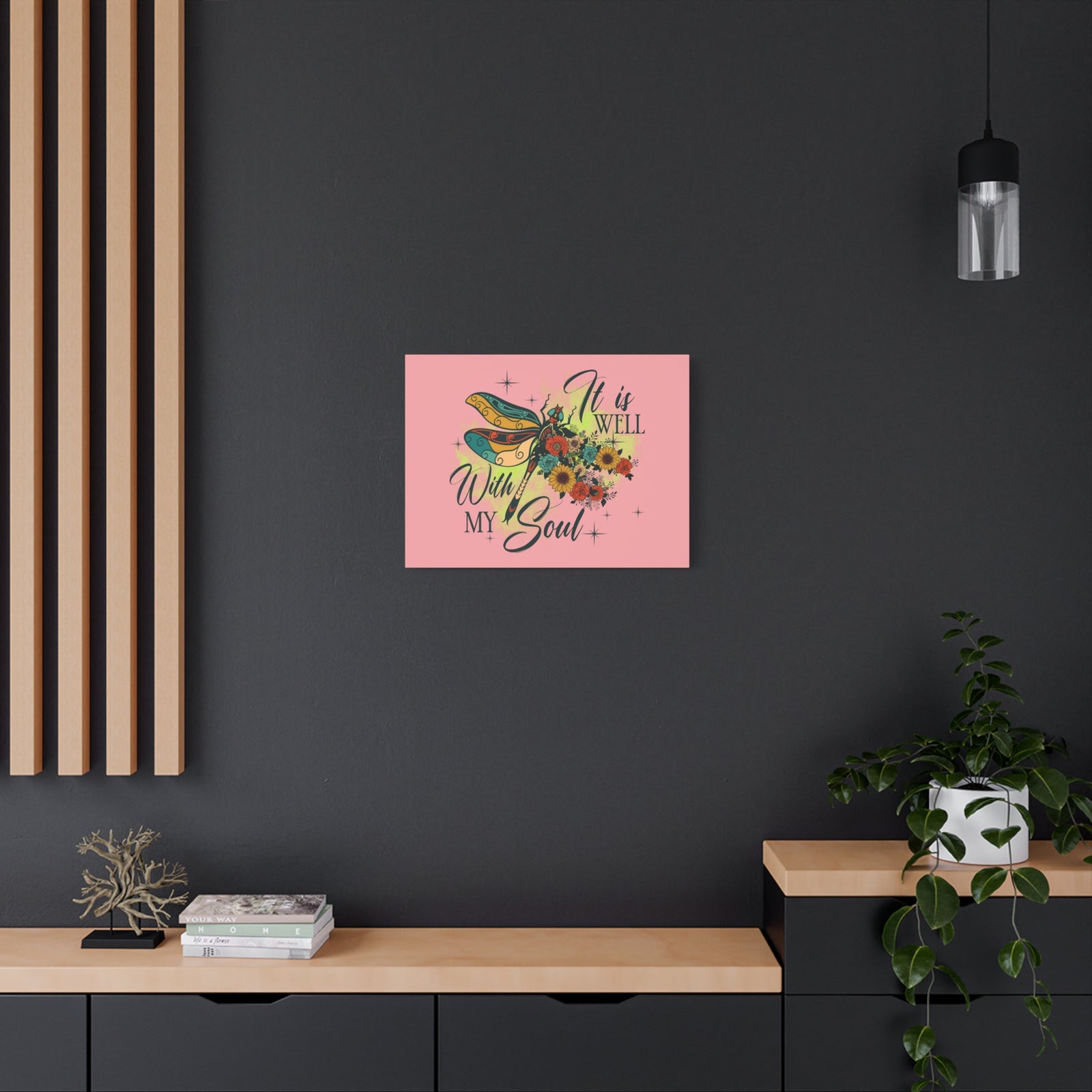 Scripture Canvas It Is Well Psalm 42:7 Dragonfly Green Christian Wall Art Bible Verse Print Ready to Hang-Express Your Love Gifts