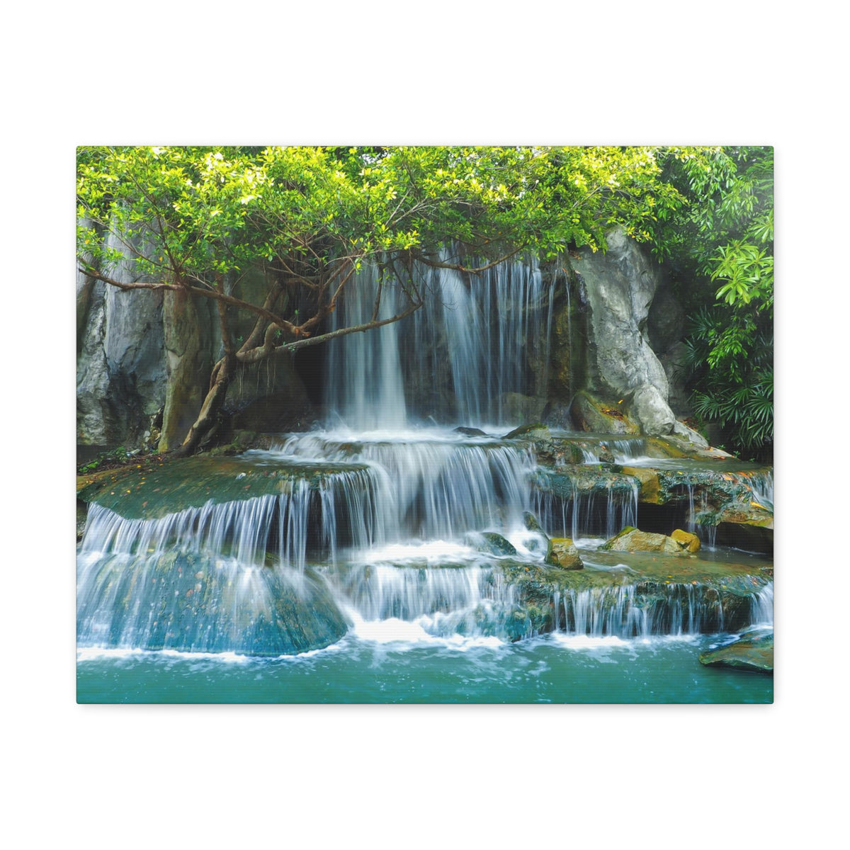 Forest Jungle Cascading Waterfall Nature Wilderness Photography Canvas Wall Art for Home Decor Ready-to-Hang-Express Your Love Gifts