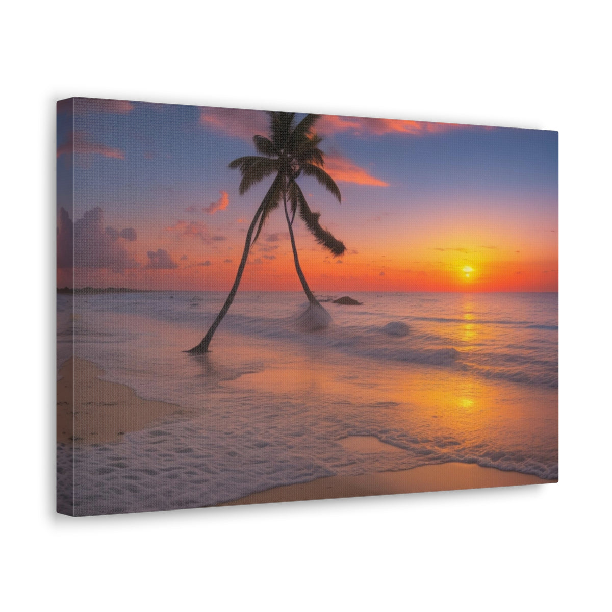 Sunset Beach With Palm Trees Ocean Canvas Wall Art for Home Decor Ready-to-Hang-Express Your Love Gifts