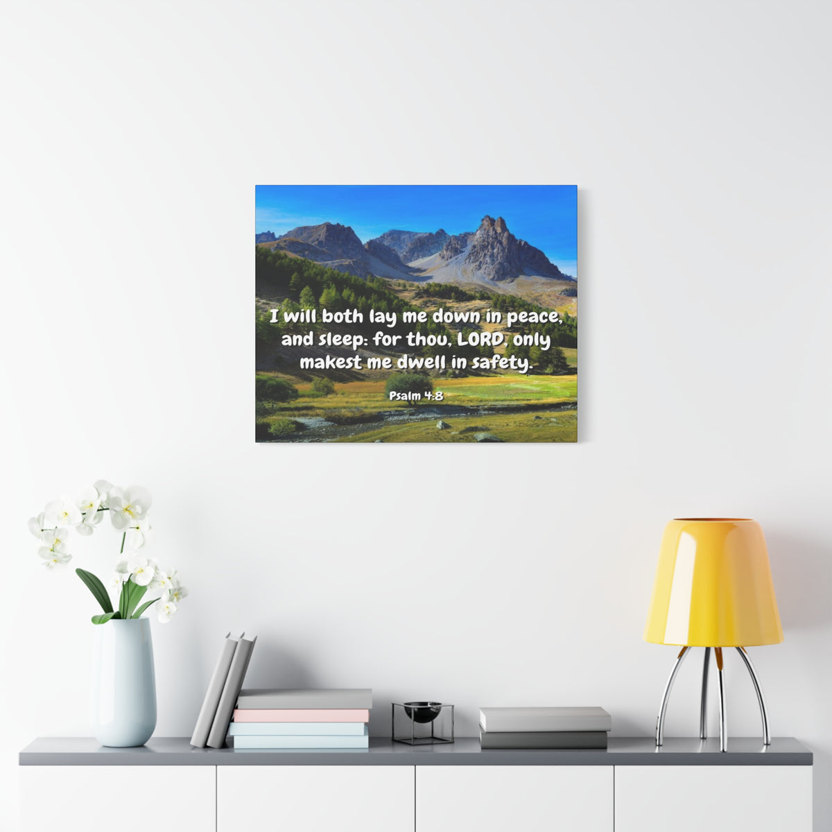 Scripture Canvas Dwell In Safety Psalms 4:8 Christian Wall Art Bible Verse Print Ready to Hang-Express Your Love Gifts